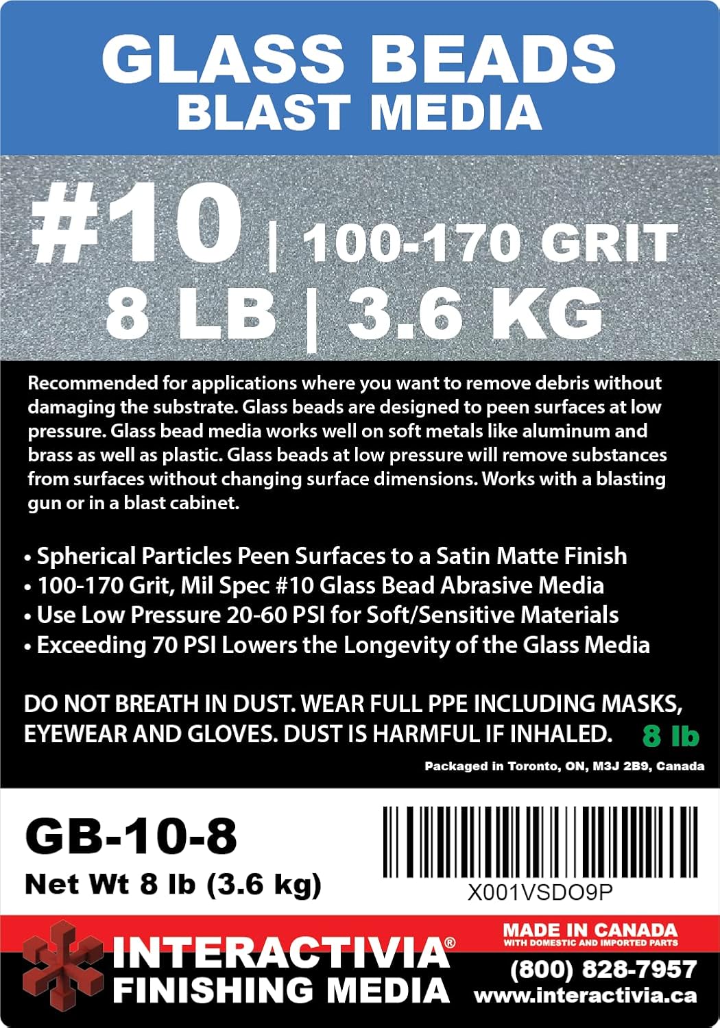 #10 Glass Beads - 8 lb or 3.6 kg - Blasting Abrasive Media (Extra Fine) 100-170 Mesh or Grit - Spec No 10 for Blast Cabinets Or Sand Blasting Guns