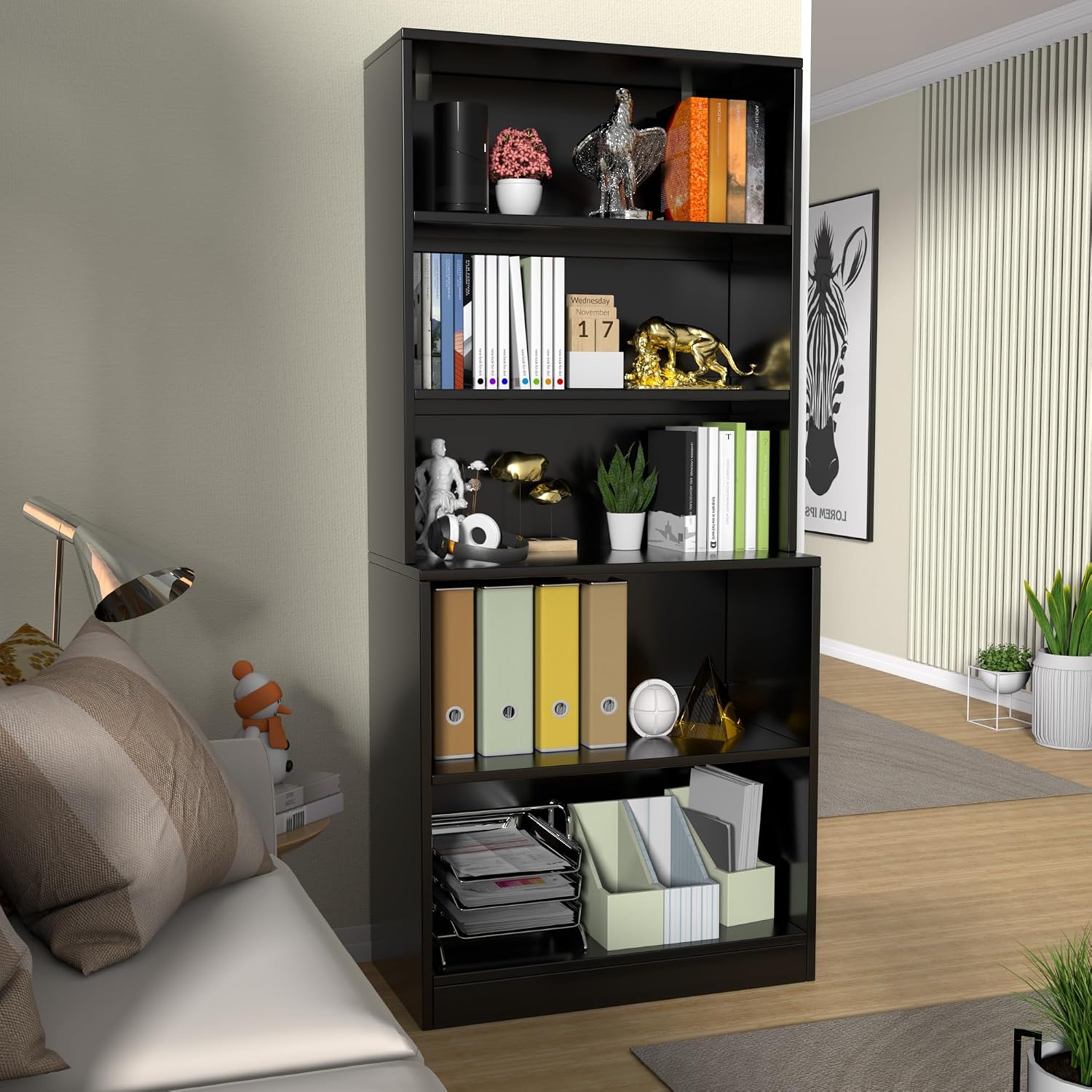 holzart 71" Tall Book Shelf, 5 Tier Large Bookshelf, Standing Wood Display Book Shelf for Living Room, Office, Library with Doors, 31.5" W x 70.87" H x 11.81" D, White
