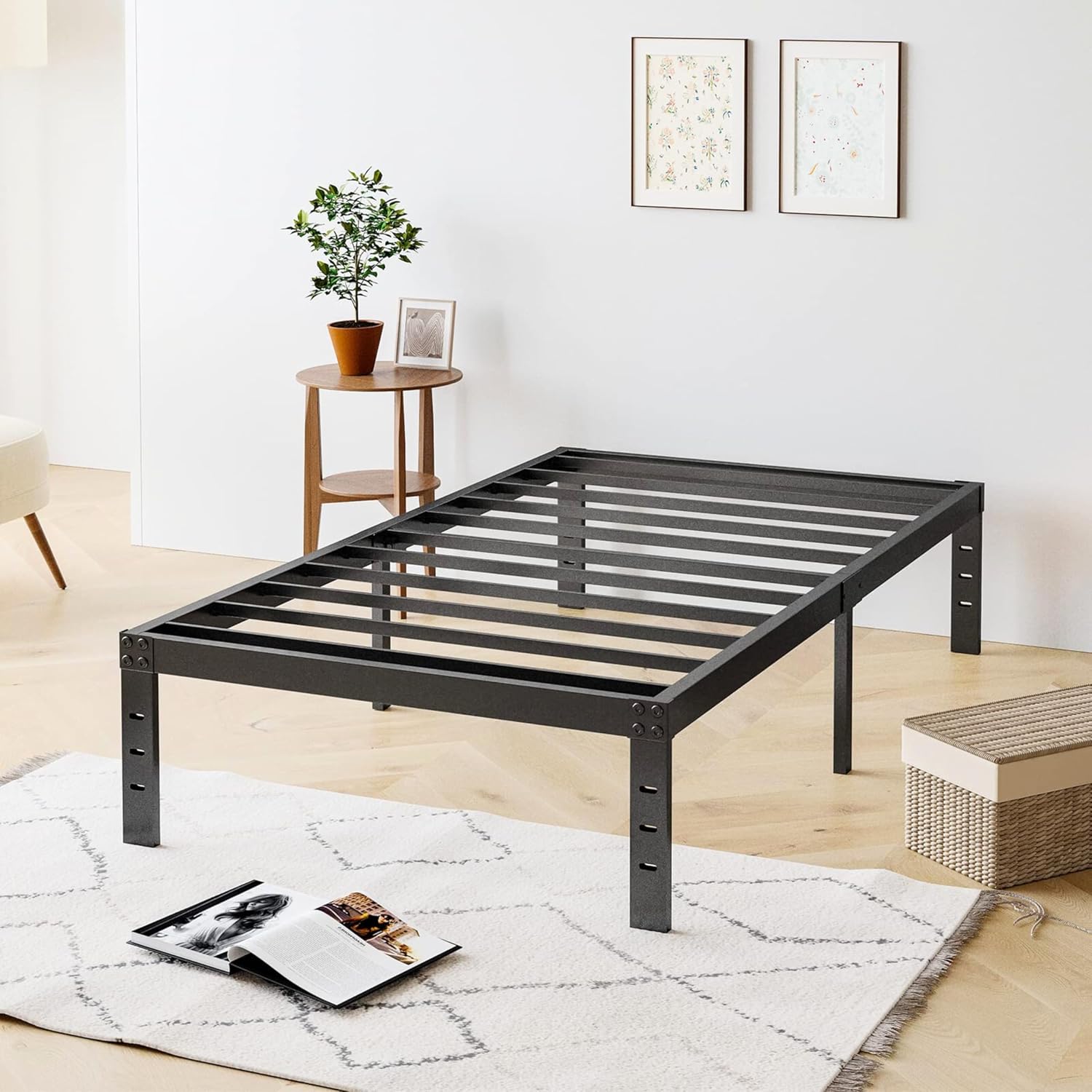 Heavy Duty Platform 14 Inch Full Bed Frame with Storage, Black