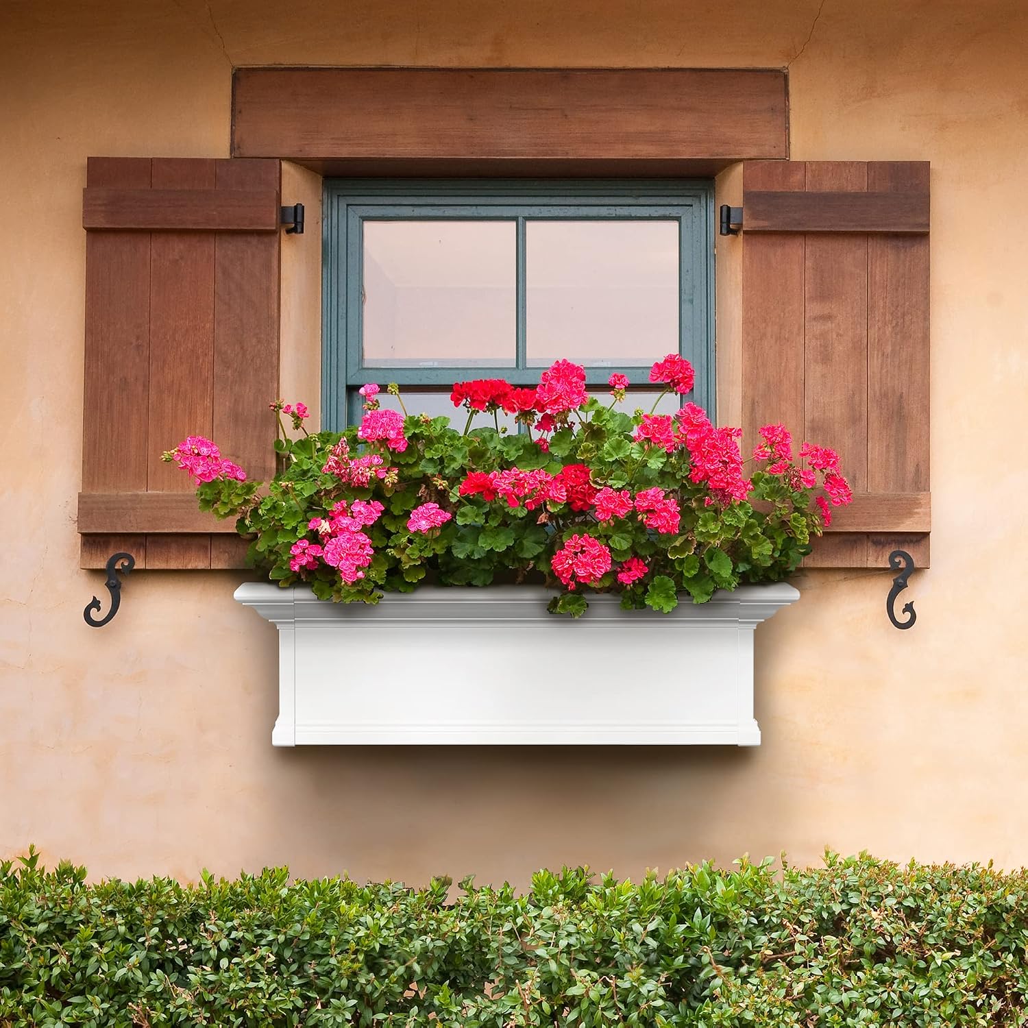 Mayne Yorkshire 60in Self-Watering Rectangular Window Box Planter, White | Self-watering, All season, Fade resistant, Customizable, Mounting brackets included, Built-in overflow, 15-year warranty