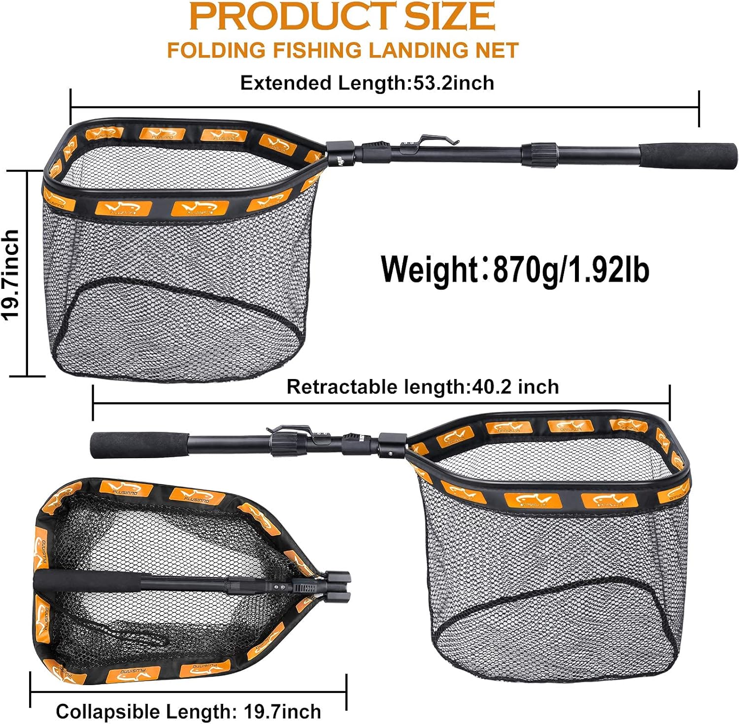 PLUSINNO Floating Fishing Net for Steelhead, Salmon, Fly, Kayak, Catfish, Bass, Trout Fishing