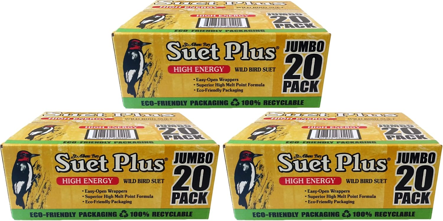 ST. ALBANS BAY SUET PLUS High Energy Suet Cakes, 20 Pack of 11 oz. Suet Cakes for Wild Birds