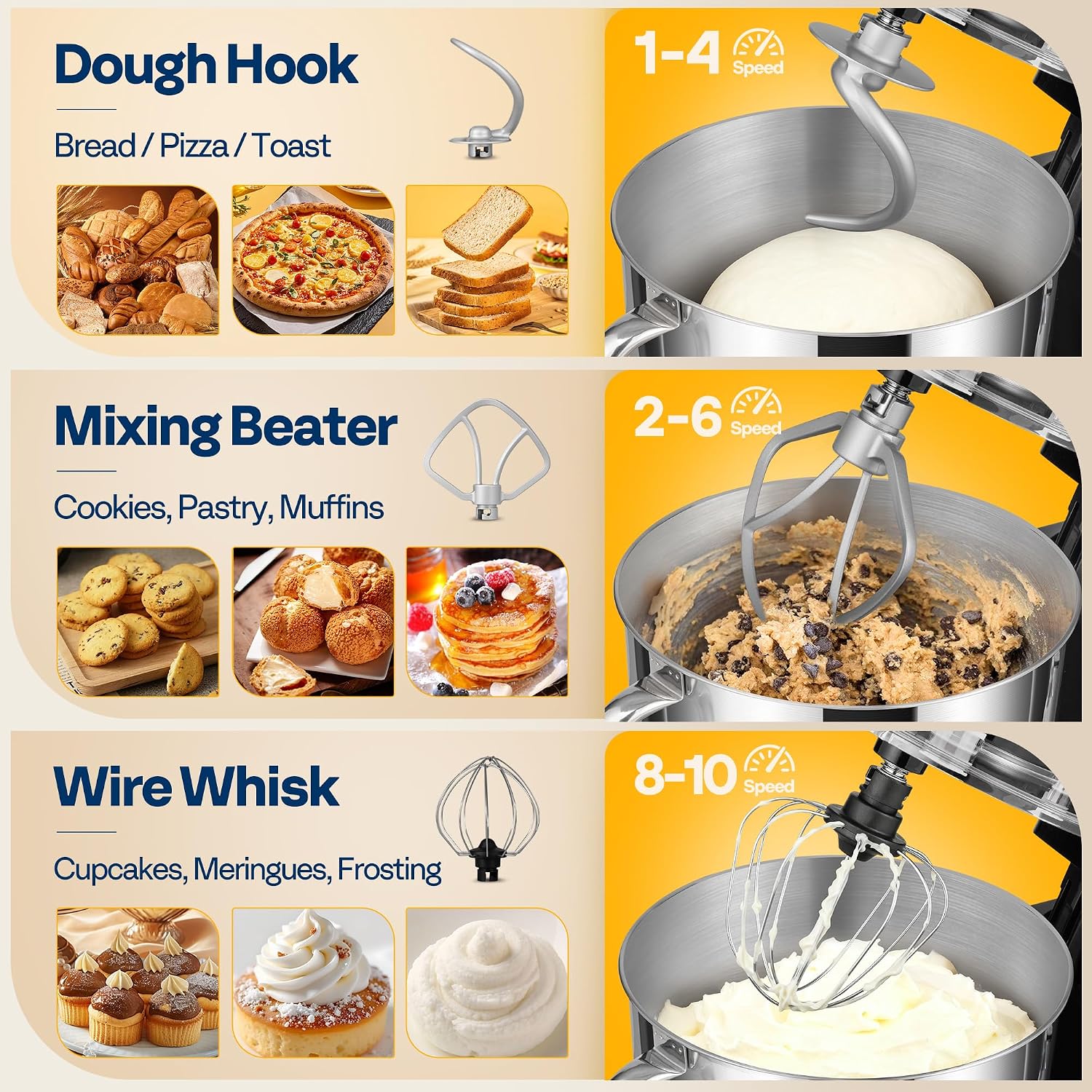VIVOHOME Stand Mixer, 6-Quart Tilt-Head Kitchen Mixer with Bowl, Gray