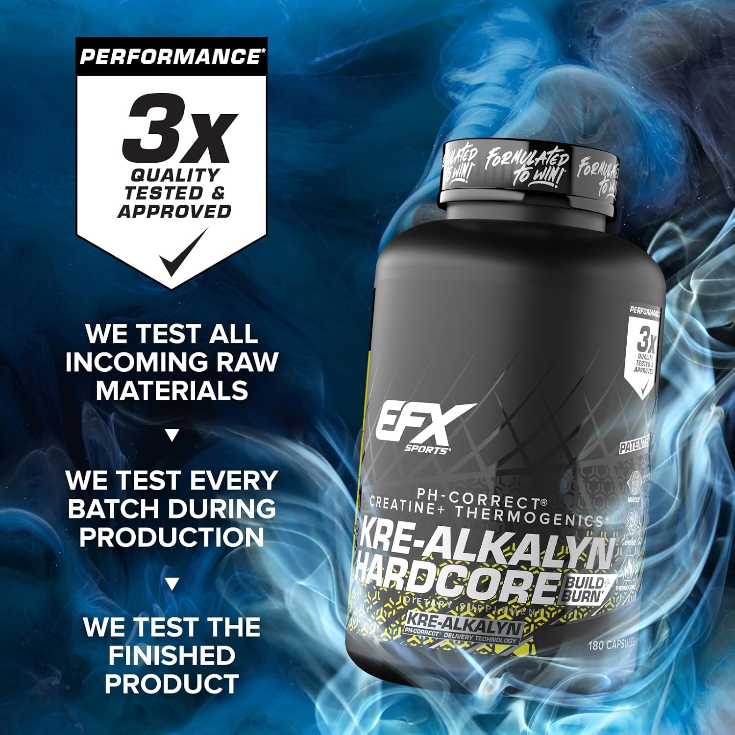 EFX Sports Kre-Alkalyn Hardcore | Thermogenic pH Correct Creatine Monohydrate Pill Supplement | Energy & Strength Pre Workout | 40 Servings, 120 Capsules