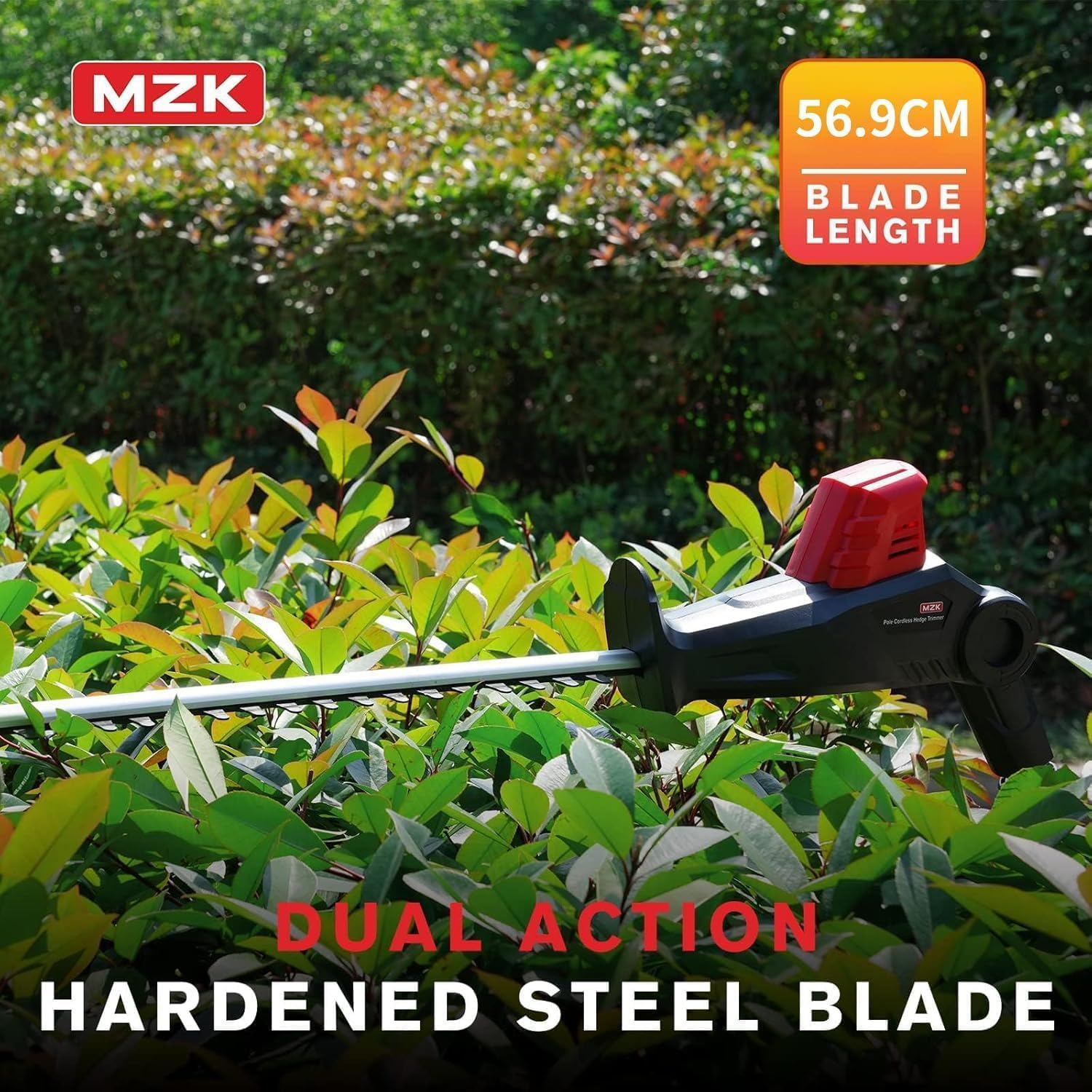MZK 20V 22-Inch Cordless Hedge Trimmer with 2 x 4Ah Batteries