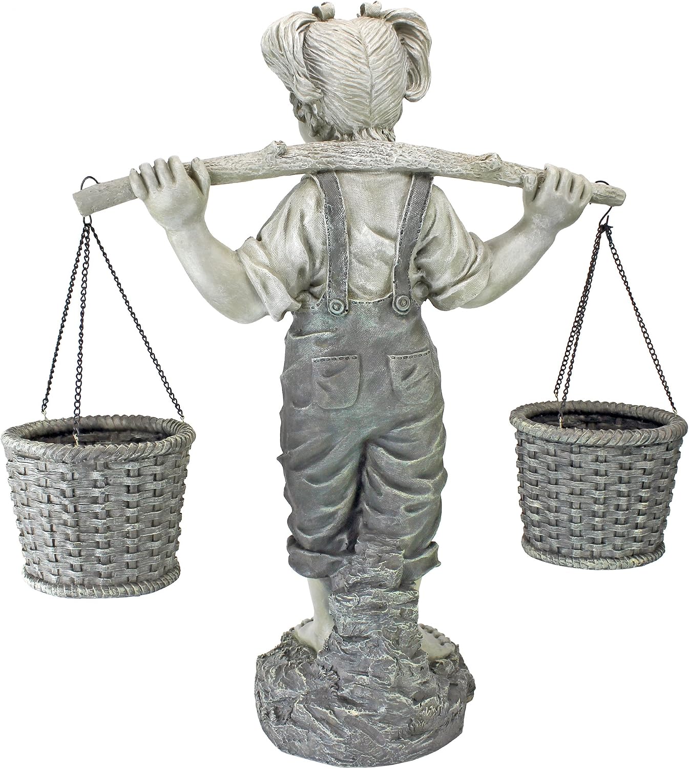Design Toscano Flowers for Felicity Little Girl Garden Statue with Basket Planters, Medium, 25 Inches Tall, Cast Stone Resin, Two Tone Stone Finish