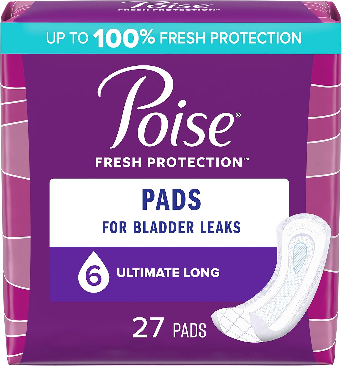 Poise Incontinence & Postpartum Pads for Bladder Leaks, 6 Drop Ultimate Absorbency, Regular Length, 112 Count, Packaging May Vary