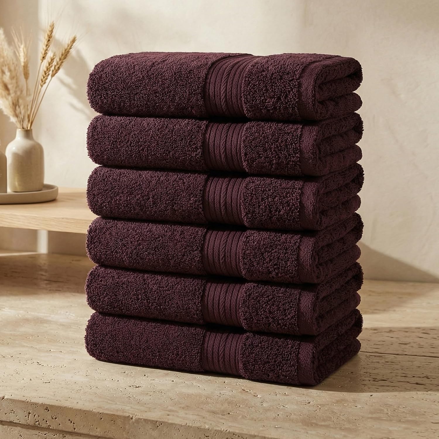 Ample Decor 100% Cotton Hand Towels 18x28 Inches, 600 GSM, Soft & Absorbent, Set of 12, Purple