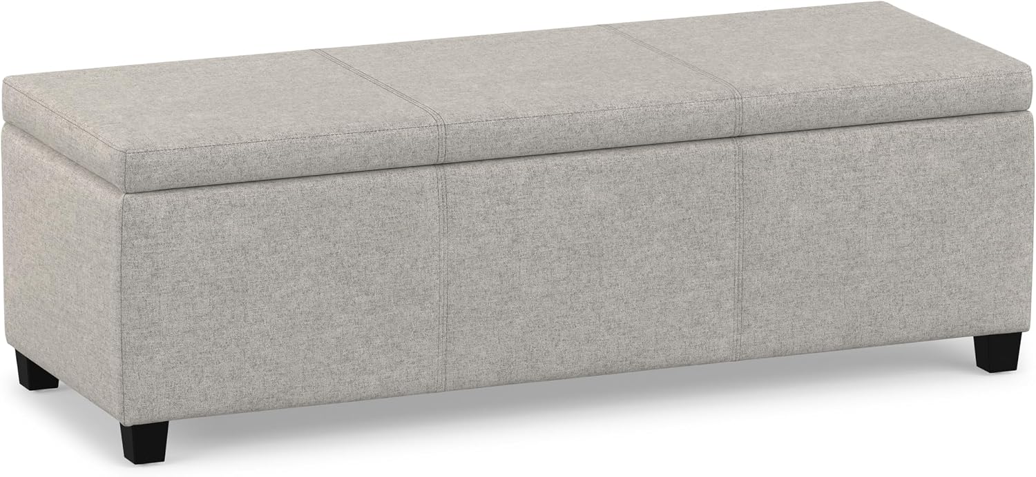 SIMPLIHOME Avalon 48" Wide Vegan Leather Storage Ottoman in Brown
