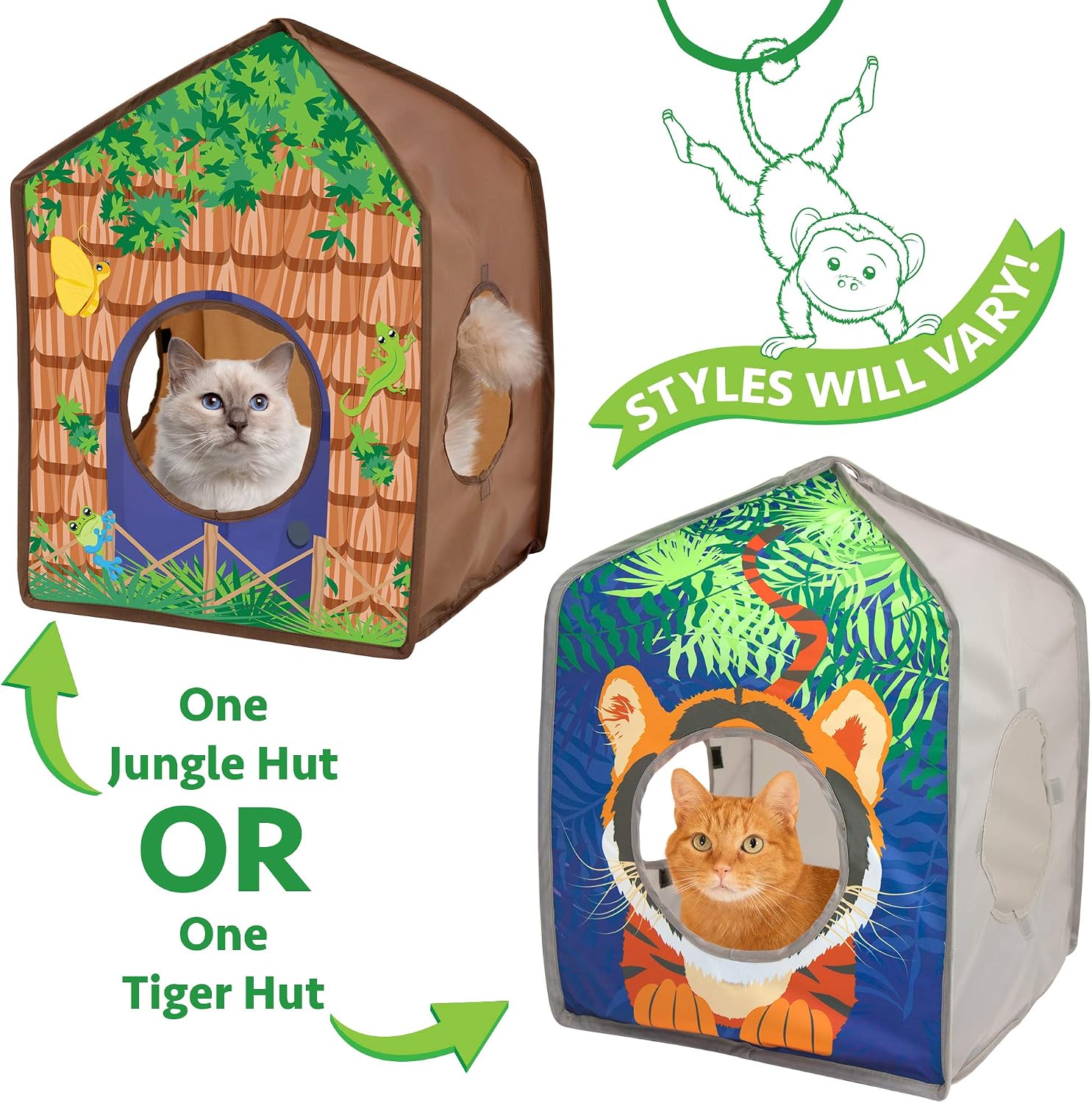 Kitty City Safari Jungle Pop-Up Cat Cube, Collapsible Indoor Cat Hideout & Play Cube with Peekaboo Openings, Easy Storage, 15” x 15” x 15”