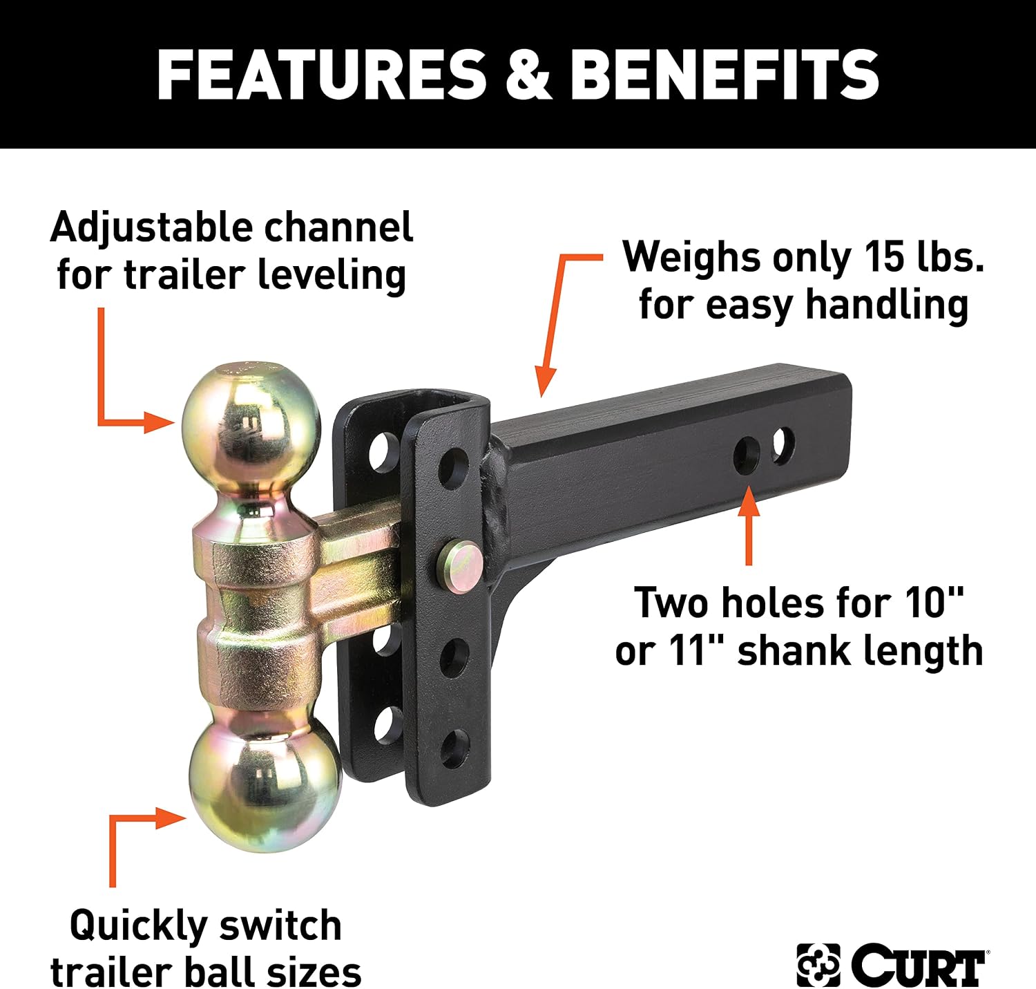 Slim Adjustable Channel Mount with Dual Ball (2" Shank, 10K, 3-3/4" Drop)