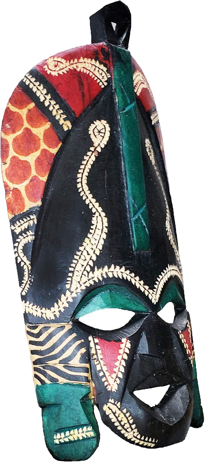 African Masai Masks Wall Hanging Art Hand Carving Safari Décor (8 Inch)