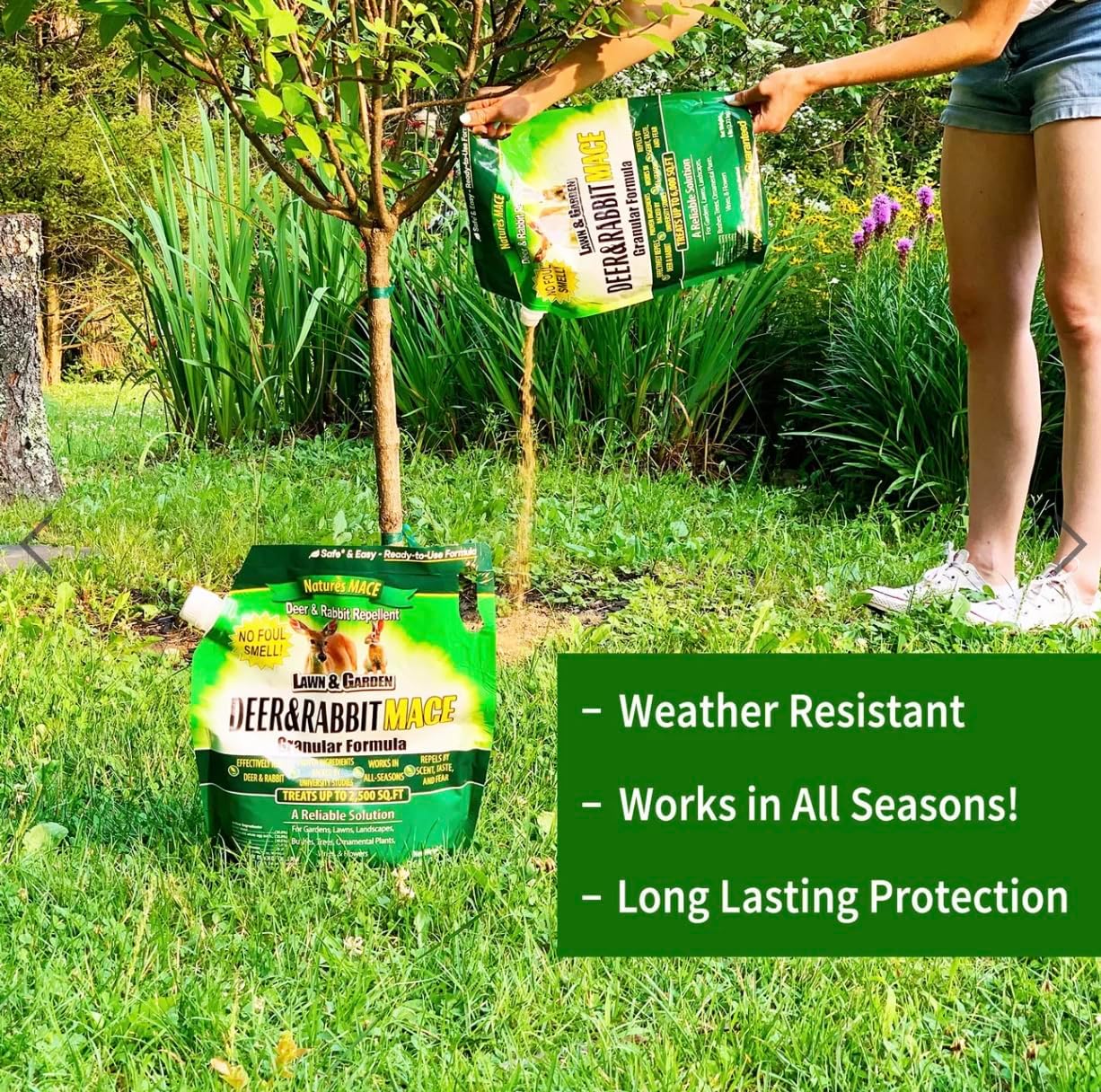 Nature's MACE Deer & Rabbit Repellent 25 lb Granules | Covers 25,000 Sq Ft, Repel Deer from Your Home & Garden, Deterrent, Safe to use Around Children, Plants, Produce.