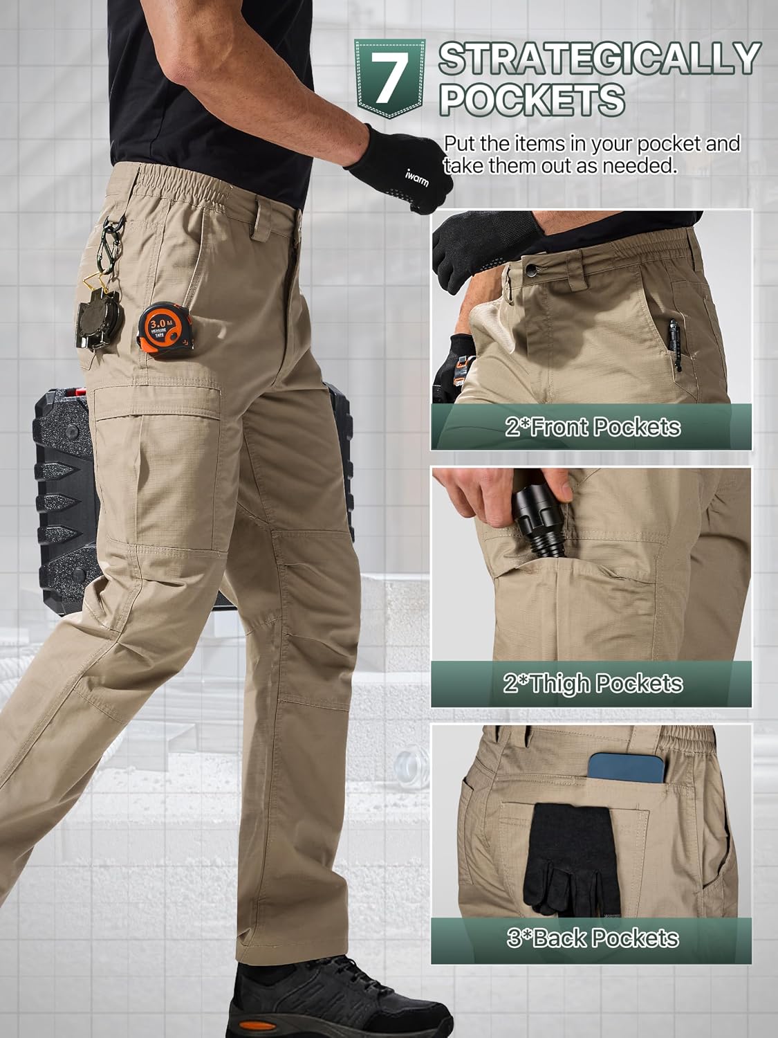 FREE SOLDIER Mens Cargo Work Tactical Pants Ripstop