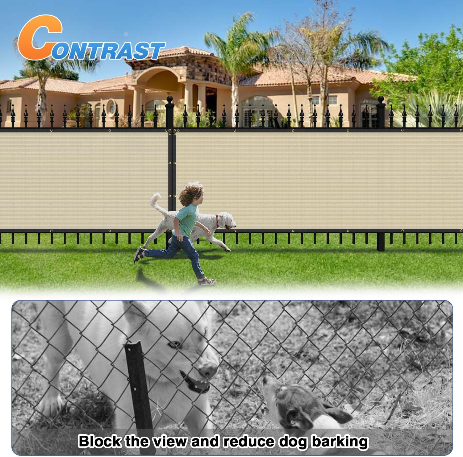 TANG 6' x 16' Privacy Fence Screen Beige Shade Cloth with Grommets, Chain Link Fence Panels Outdoor Mesh Fabric Fencing, Balcony Windscreen Cover