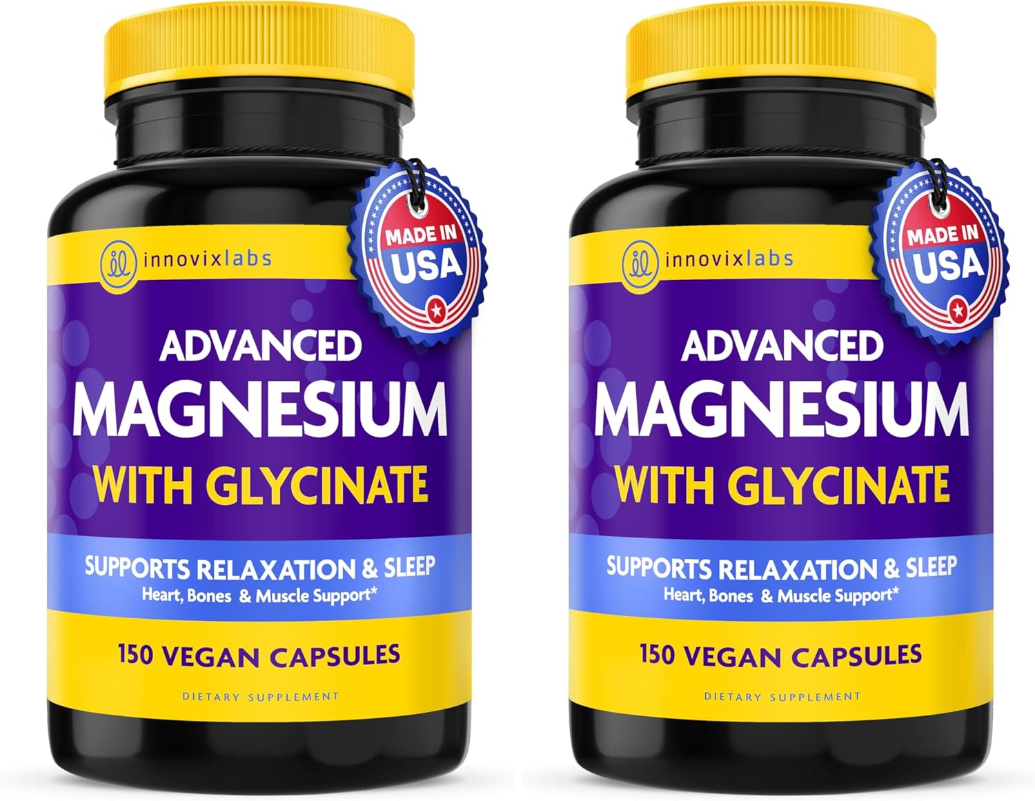 InnovixLabs 2in1 Magnesium Glycinate & Magnesium Malate 210mg, 150 Capsules | High Absorption Chelated Magnesium Supplement, Supports Relaxation, Sleep, Muscle & Bone Health, Vegan, 75-Day Supply