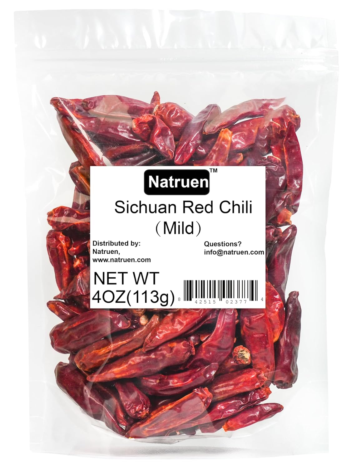 Natruen Dried Sichuan Red Chili Pods 4 oz, Medium Hot, Whole Chilies