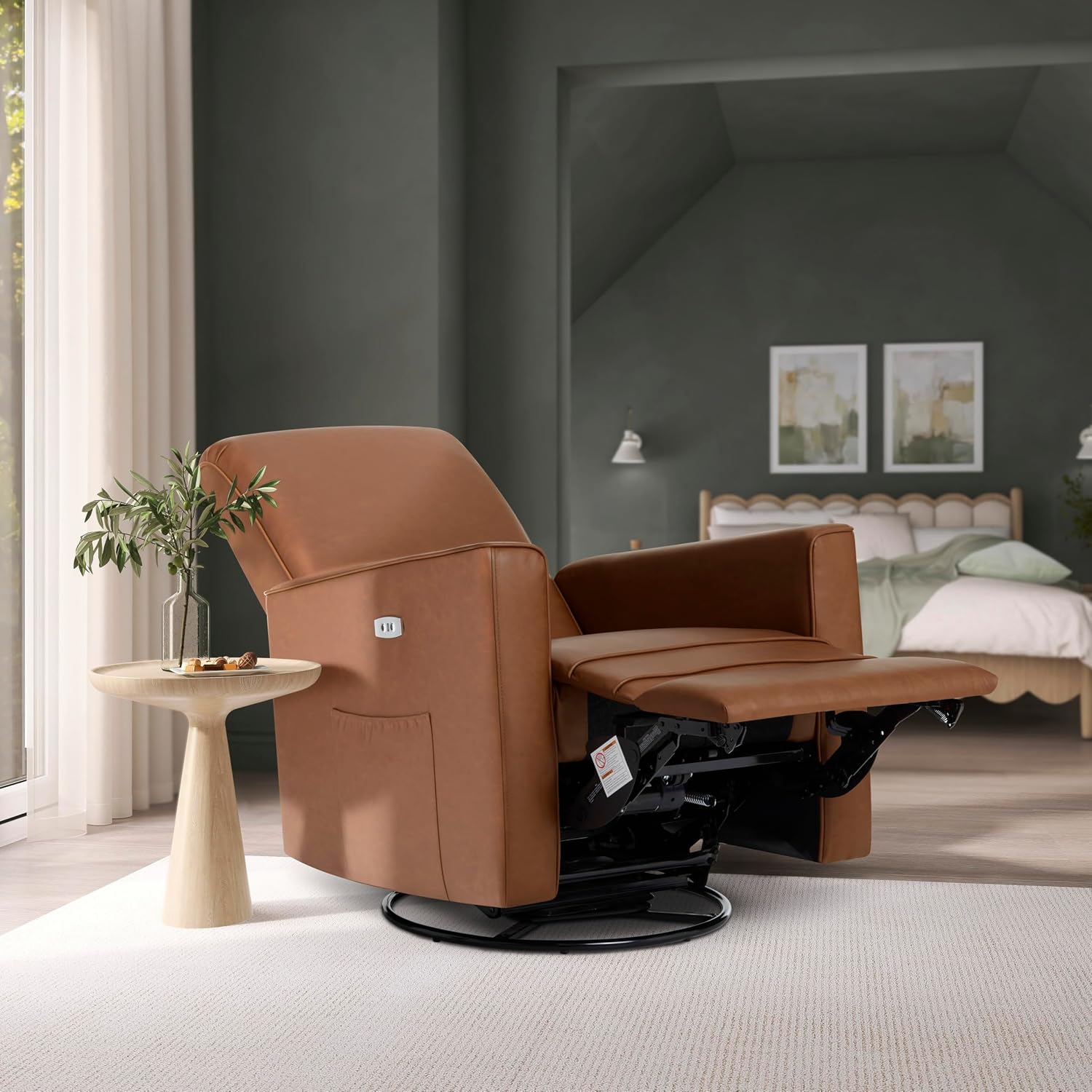 évolur Harlow Upholstered Power Glider Recliner with USB Charging – Rocking & 275° Swivel with Smooth Glide – Greenguard Gold & FSC