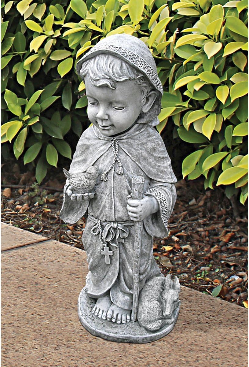 Design Toscano Francis of Assisi Blessing Religious Garden Decor Statue with Bird Bath Feeder, 19 inches Tall, Cast Stone Resin, Gray Stone Finish