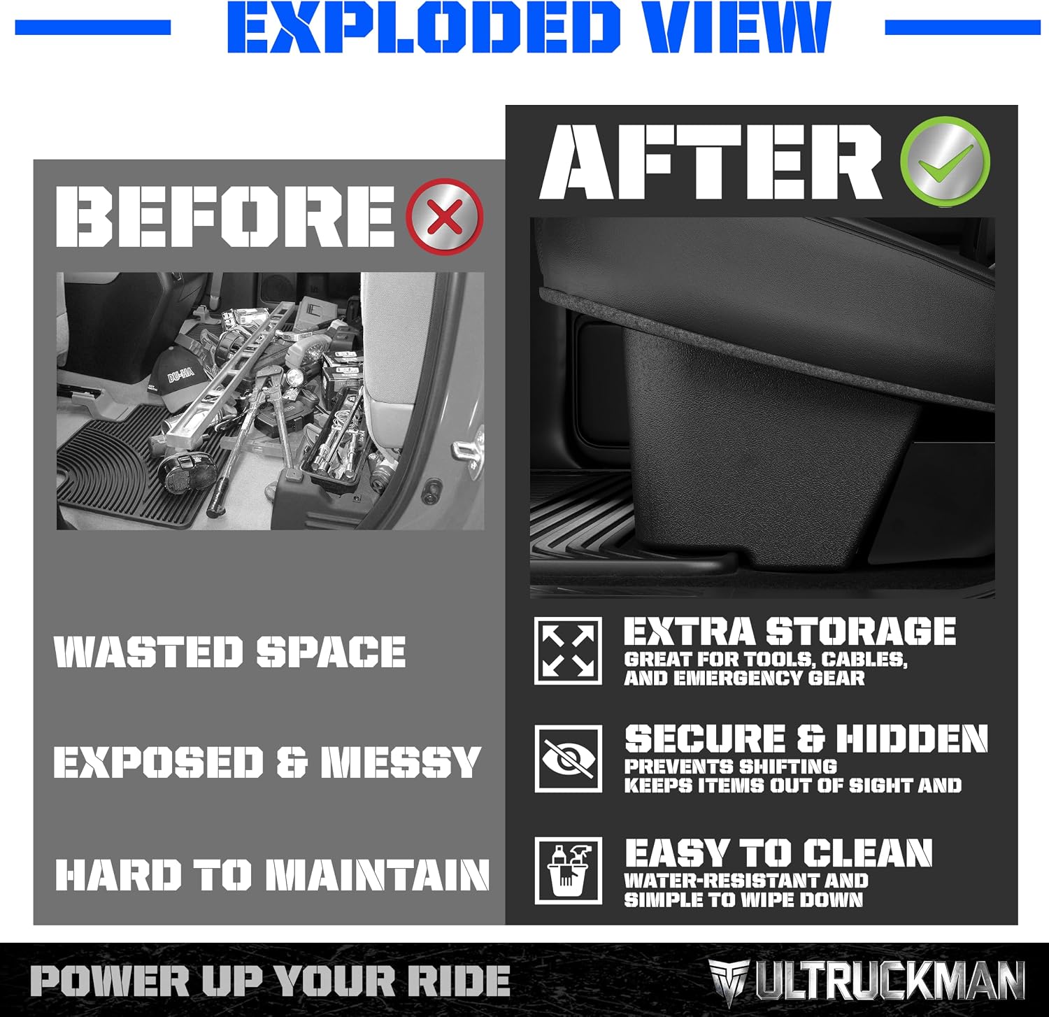 Under Seat Storage Box for F-150 Crew Cab & Super Duty 2015-2026 | Foam-cut for long gear. Hidden. Waterproof. No-drill. ULTRUCKMAN — Built for the Haul.