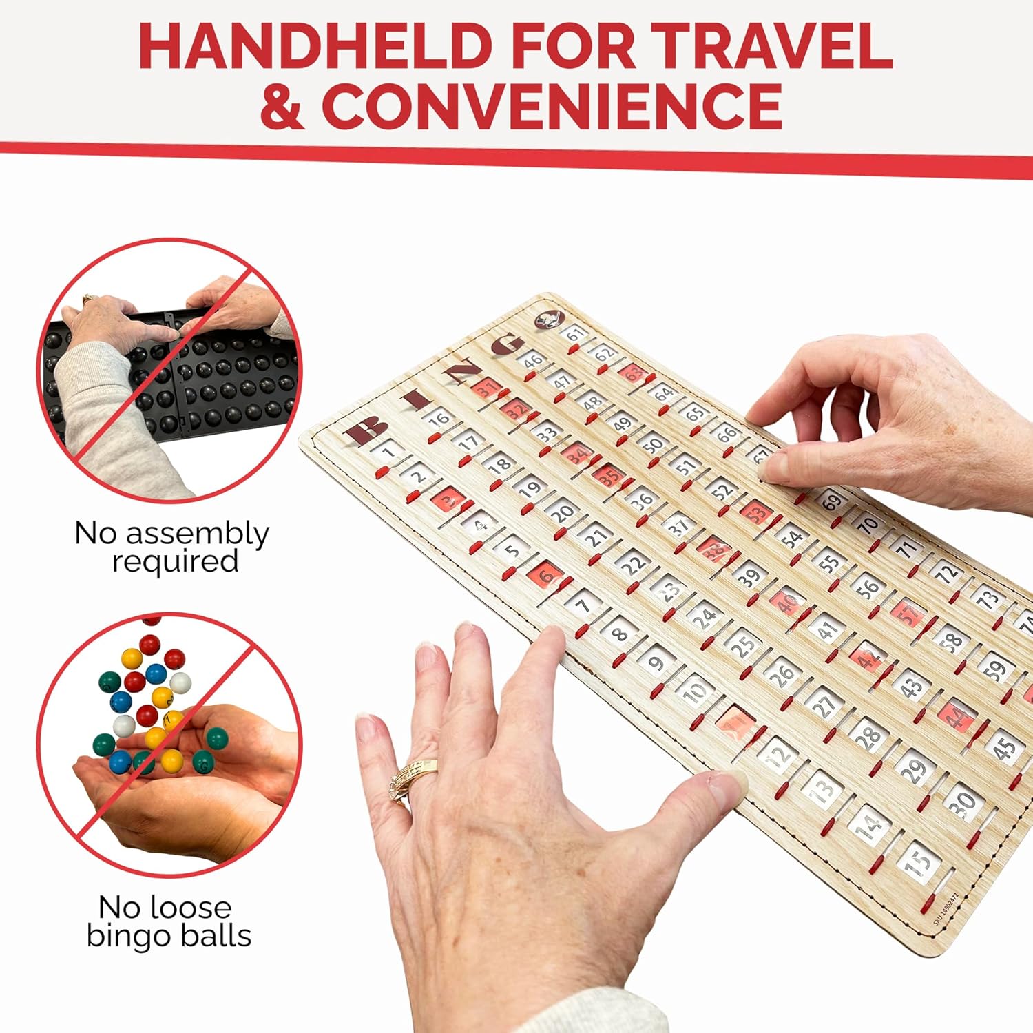 MR CHIPS Large 14.75" L x 6.75" W Jam-Proof Finger Tip Bingo Master Board Card with Large 3/4" Sliding Windows, Thick 5 Ply Cardboard, Gold Rush Style
