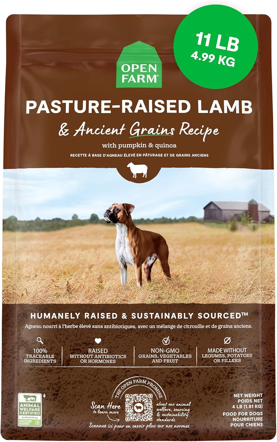 Open Farm Ancient Grains Dry Dog Food, Grass-Fed Beef Kibble, 11lb Bag