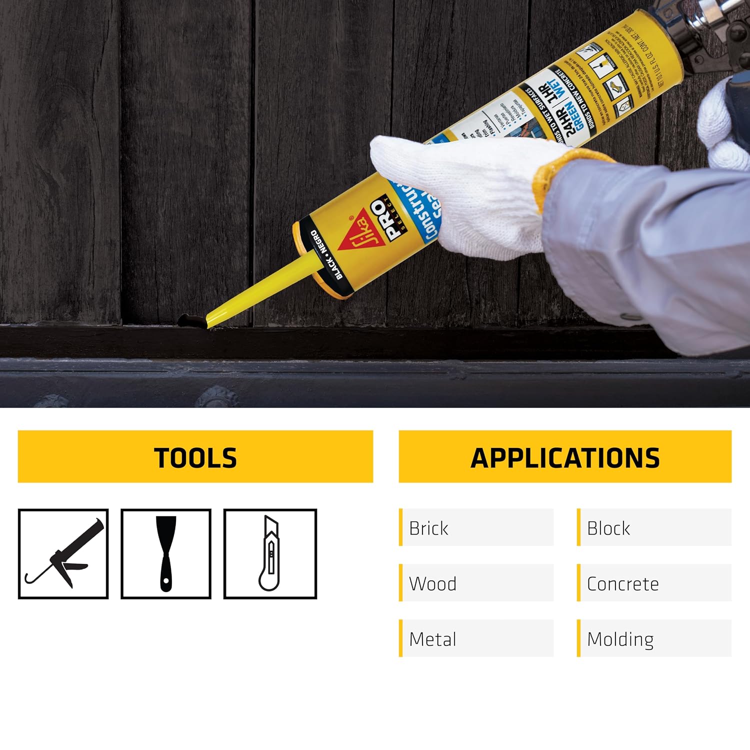 SIKA Sikaflex Construction Sealant - White, All-Purpose Polyurethane for Joints 1/2" or Smaller - 10.1 fl. oz - Weatherproof, High Elasticity, Paintable, Strong Adhesion