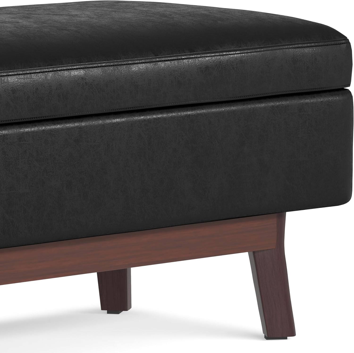 SIMPLIHOME Owen 34" Wide Vegan Leather Lift Top Ottoman in Dark Blue