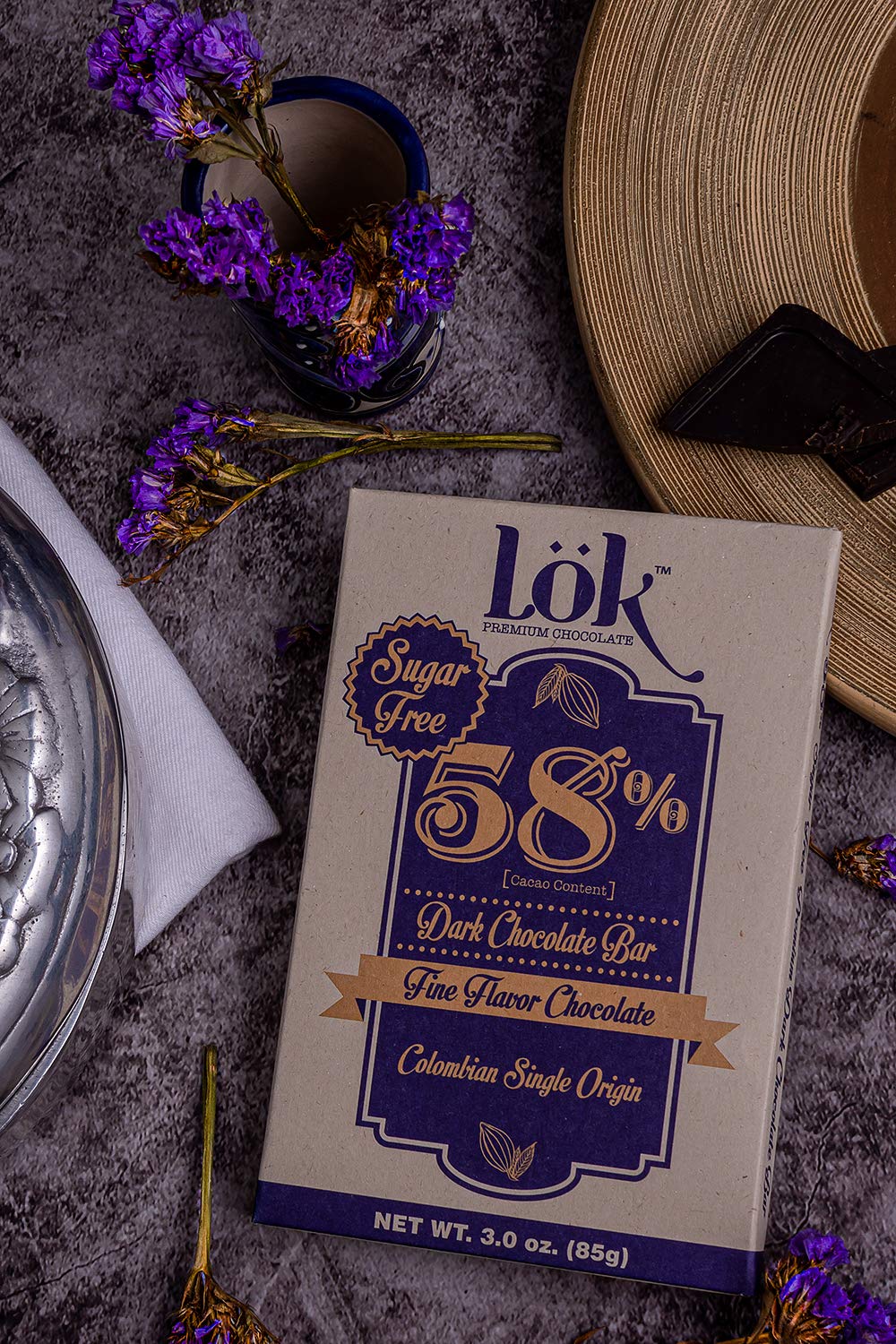 Lök Foods Dark Chocolate Bar 100% Cacao | Fair Trade, Kosher, Gluten Free, Vegan, Bean-to-Bar, Sugar-Free, No Sugar Alcohol, No Artificial Sweetener