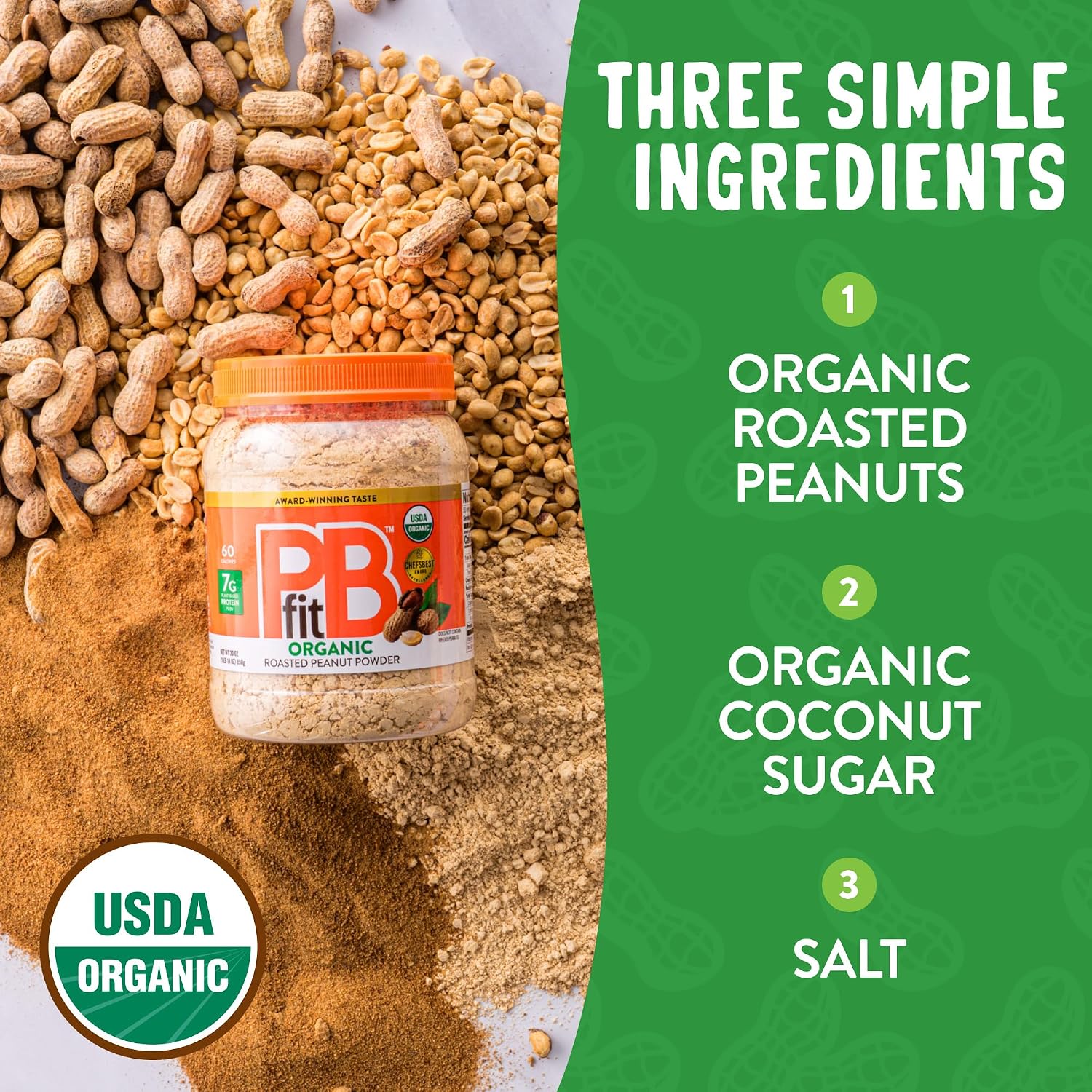 PBfit 30 Ounce Organic Peanut Butter Powder, Powdered Peanut Spread from Real Roasted Pressed Peanuts, 7g of Protein 7% DV, Gluten-Free, 60 calories, 87% less fat (Pack of 1)