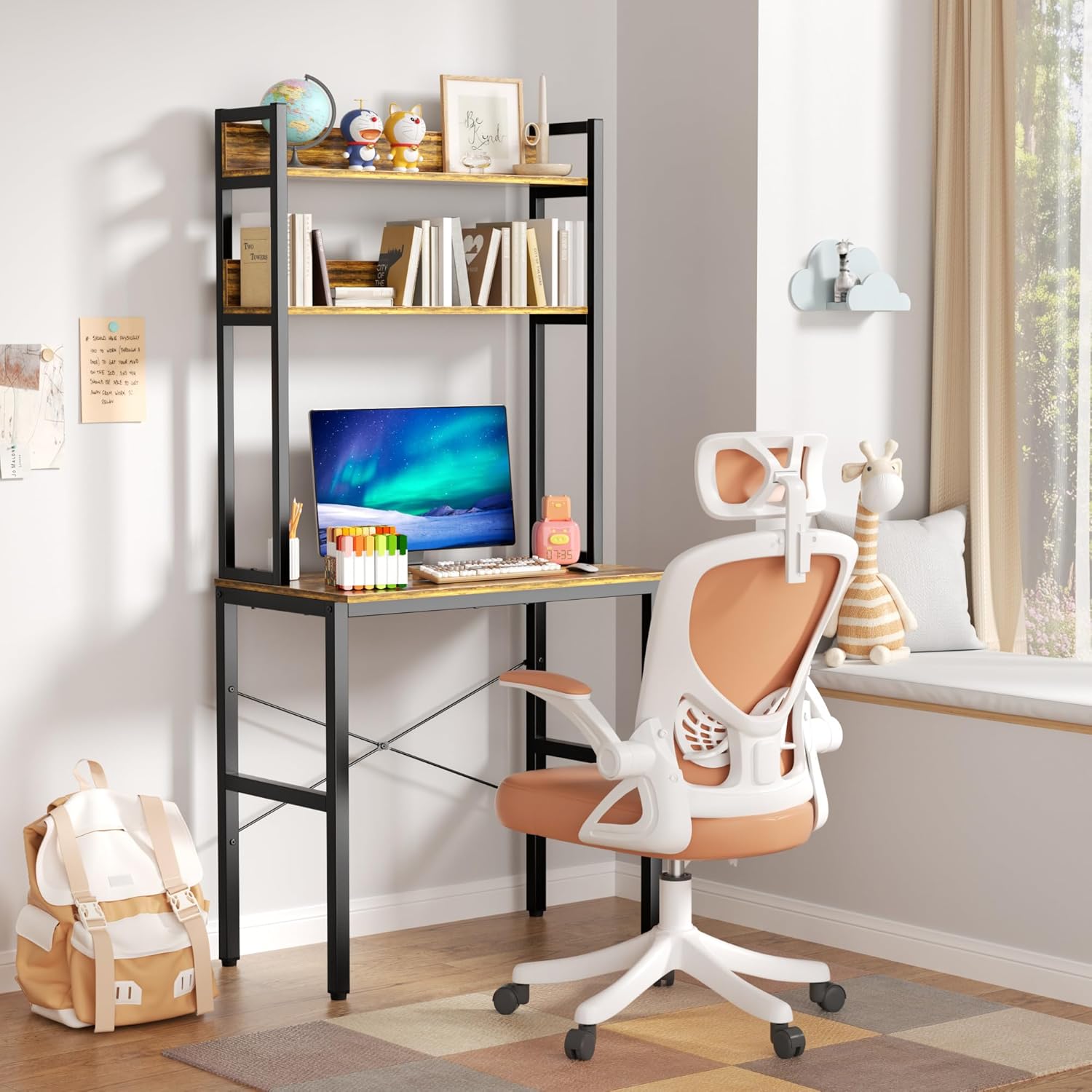 Aquzee Computer Desk with Shelves, 47" W x 23.6" D Gaming Desk with Hutch and Bookshelf