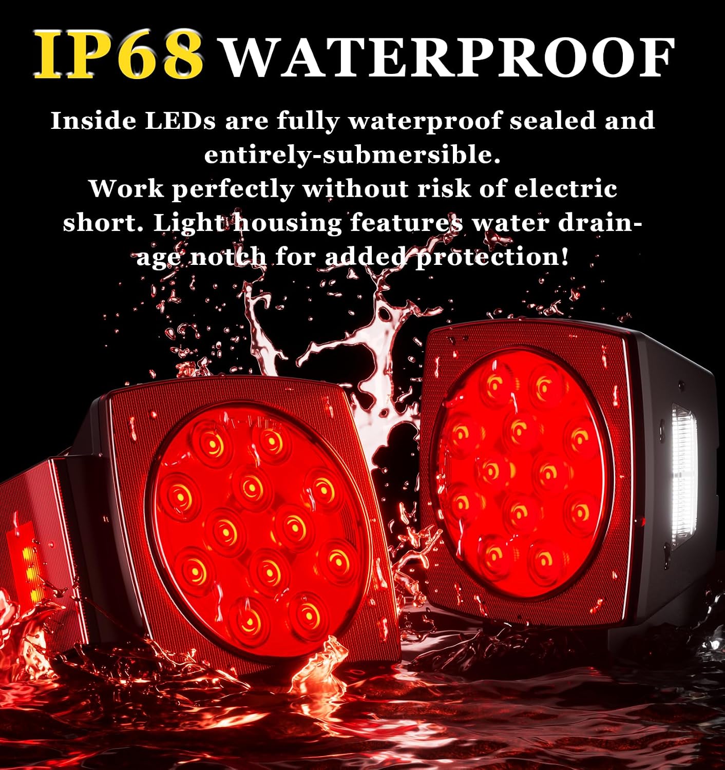 LED Trailer Light Kit, Super Bright Submersible Brake Stop Turn Tail License Lights for Under 80" Camper Truck RV Boat Snowmobile, IP68 Waterproof