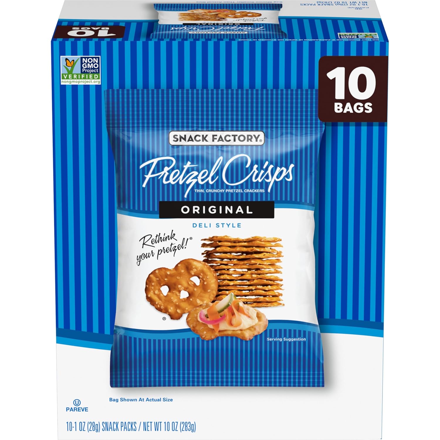 Snack Factory Original Pretzel Crisps, Non-GMO, 14 oz Party Size Bag