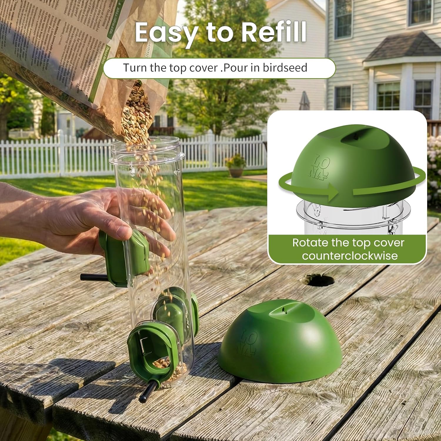 LONA Bird Feeders for Outdoors, Tube Feeder Weatherproof with Multiple Hanging Methods, Wild Bird Feeding Silo for Outside, 3 Port