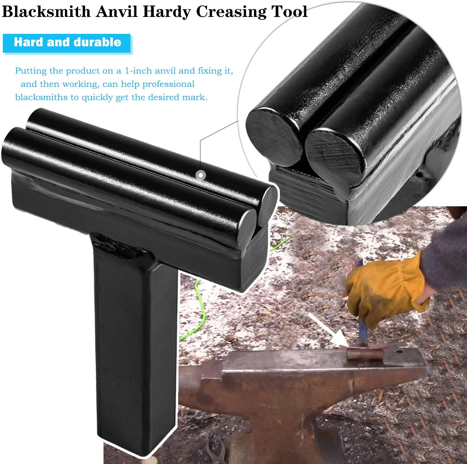 Blacksmith Anvil Hardy Tool Set 1Inch Creasing Tool Stake,Bottom Fuller,Hot Cut Tool,Turning Bending Scrolling Fork.(4PCS)