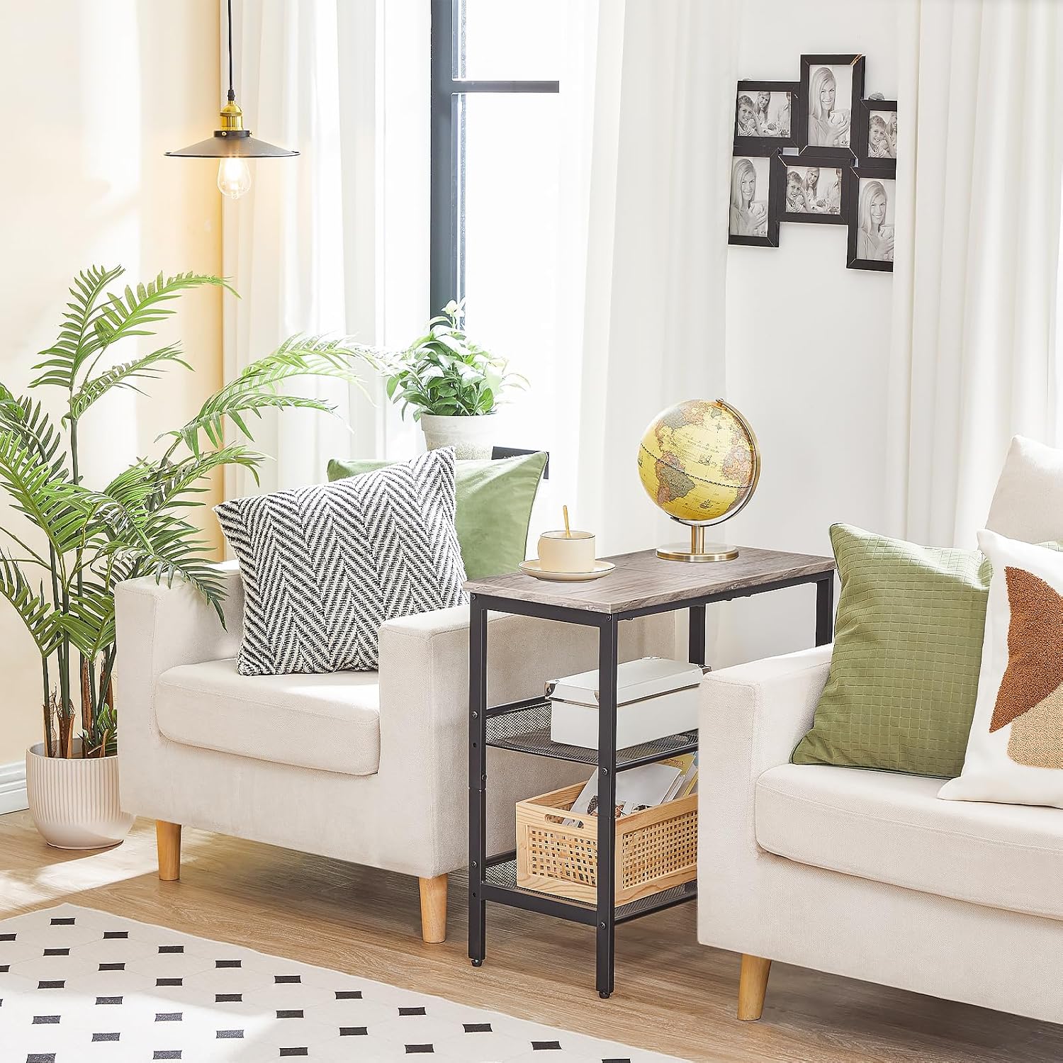 HOOBRO End Table, 3-Tier Narrow Side Table, Nightstand with 2 Flat or Slant Adjustable Shelves for Small Spaces, Hallway, Living Room, Bedroom, Sturdy