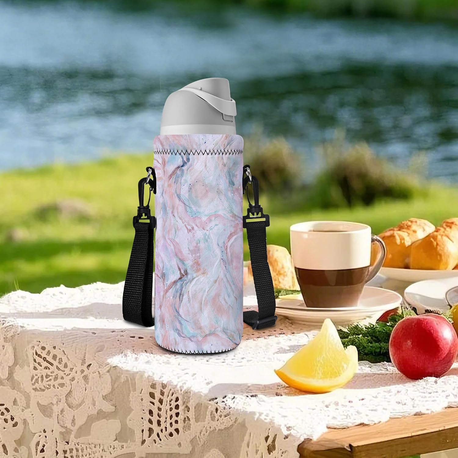 RICHEN Neoprene Water Bottle Carrier Bag with Adjustable Shoulder Strap,Insulated Water Bottle Cover for Stainless Steel/Glass/Plastic Bottles