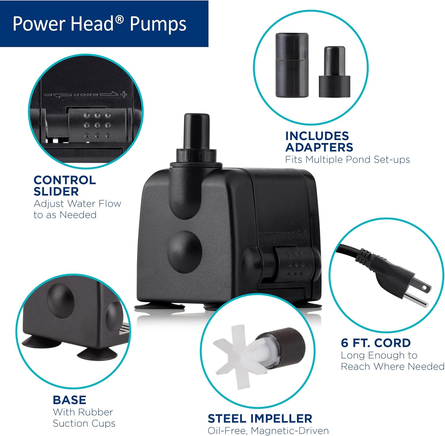 Alpine Corporation Outdoor Decor Power Head Pump for Small to Medium Fountains, Statuary, and Birdbaths with Moving Water