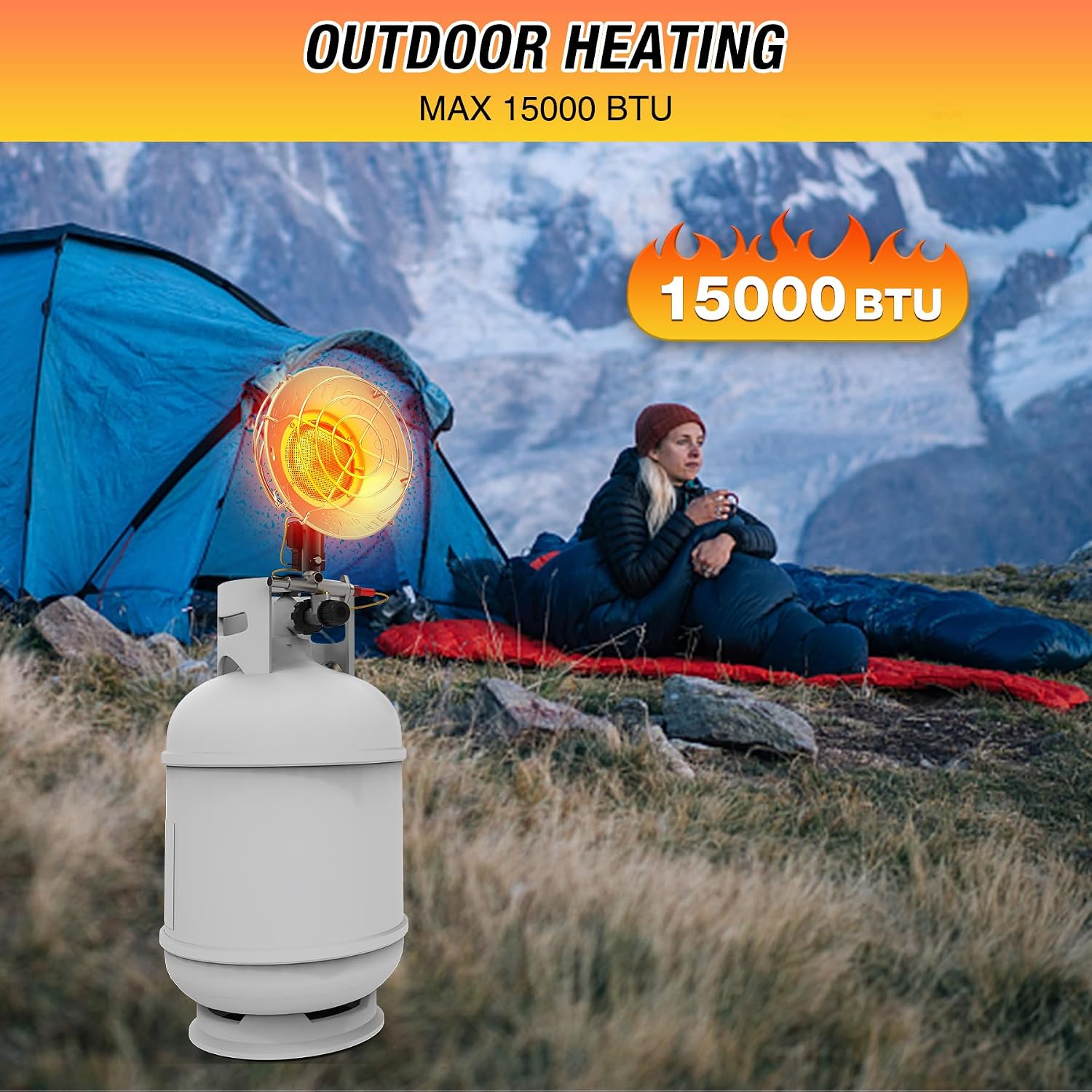 Single Tank Top Propane Heater, 15, 000 BTU Portable Radiant with Adjustable Heat Modes, Tip-Over Safety & Shut-Off Valve