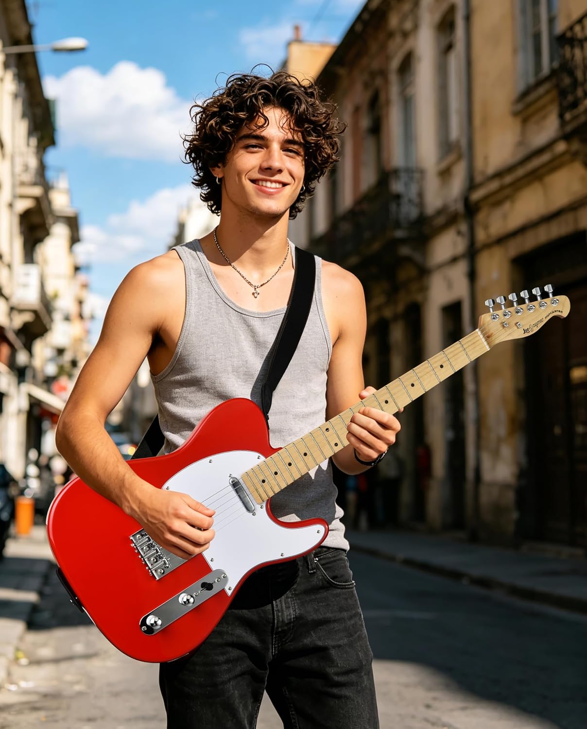 Leo Jaymz Beginner Electric Guitar Complete Kit with Portable Amp, Padded Gig Bag & Full Accessories, Maple Neck (TL-White)