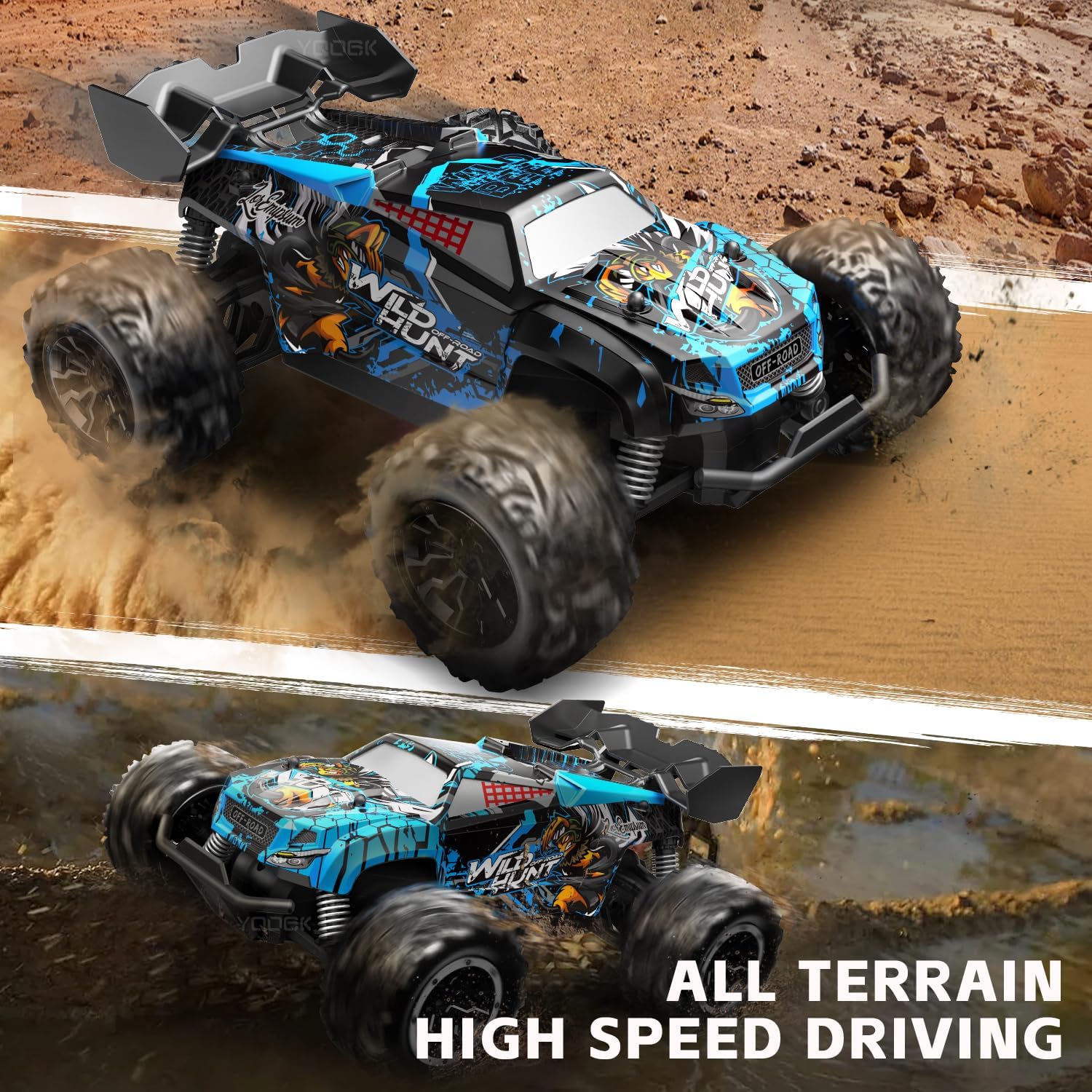 1/18 Scale High Speed RC Cars, 30KM/H 4WD Off-Road Remote Control Trucks for Adults and Kids Boys, All Terrain Truck Toys Gifts