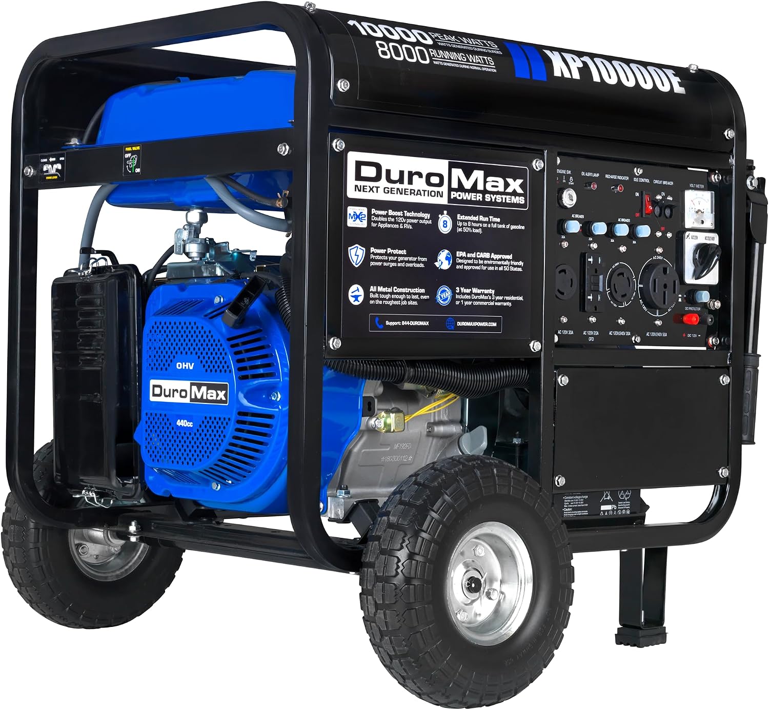 DuroMax XP12000EH 12,000-Watt Dual Fuel Portable Generator – Gas & Propane, Electric Start, Whole Home Backup Power, Transfer Switch Ready, RV & Emergency Ready