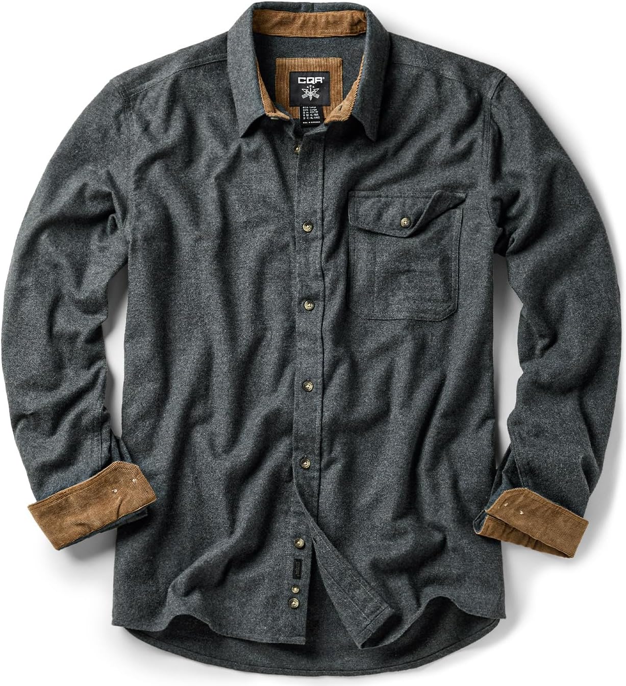 CQR Men's 100% All Cotton Button Down Flannel Shirts, Long Sleeve Brushed Warm Soft Casual Outdoor Plaid Shirt