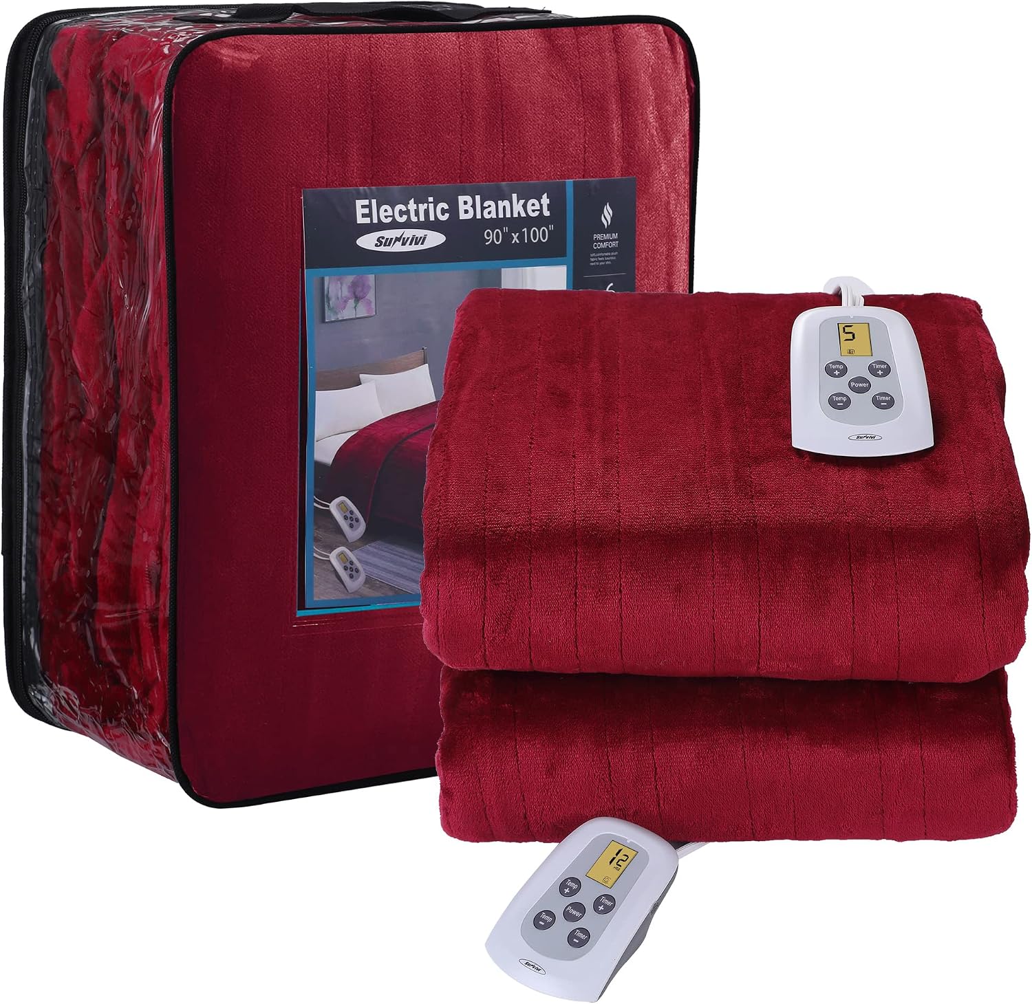 SUNVIVI Heated Blanket King Size, Heating Electric Throw Blanket Dual Control, 10 Heat Settings, 12 Hours Auto Off, Machine Washable, ETL Certified