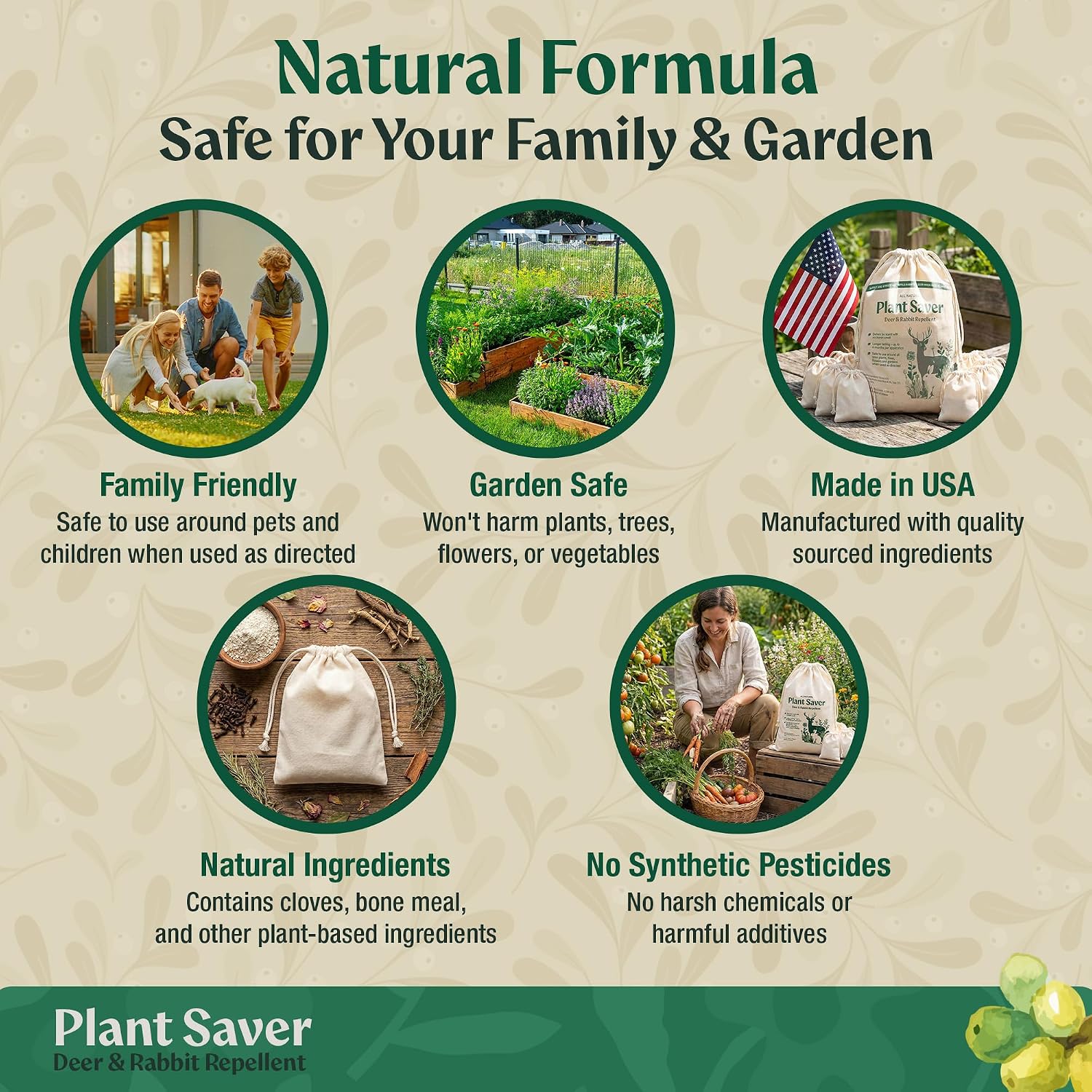 Deer & Rabbit Repellent – All Natural Scent-Based Animal Protection – Safe for Pets & Plants – Long-Lasting Up to 6 Months – Repels Elk, Moose & Rodents – 2 lbs with 10 Refillable Bags