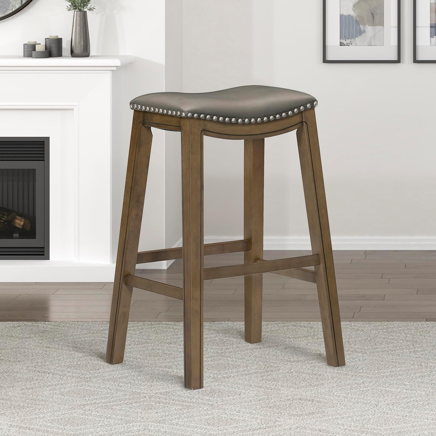 Lexicon Ordway Solid Wood Counter Height Stool - Saddle Kitchen Stool Counter Height Stools for Dining, Armless Chair Seating Options, Perfect for Casual Entertaining Spaces, 25" SH, Black