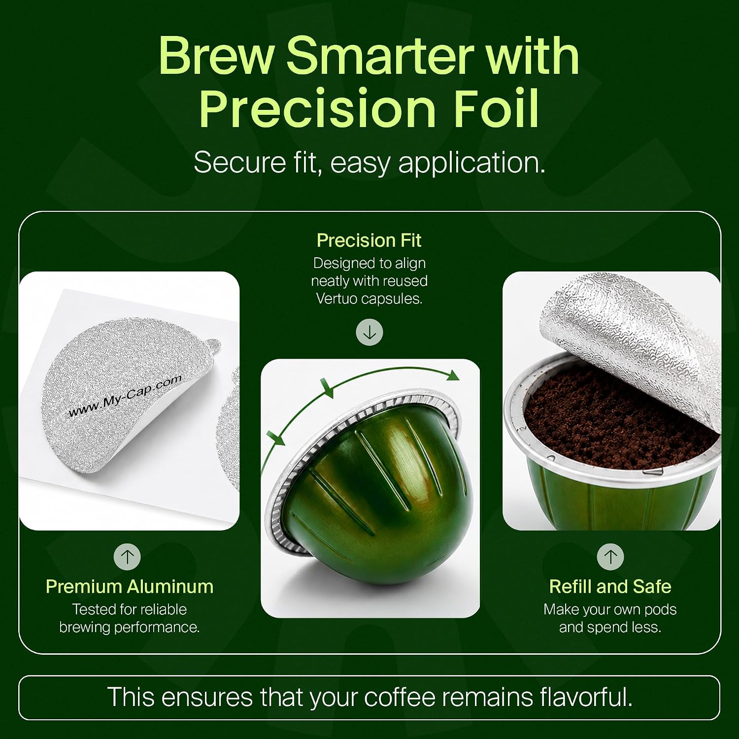 Foil Seals for Nespresso Vertuo Pods - Reusable Aluminum Lids to Extend Life of Nespresso VertuoLine Capsules (Pack of 100)