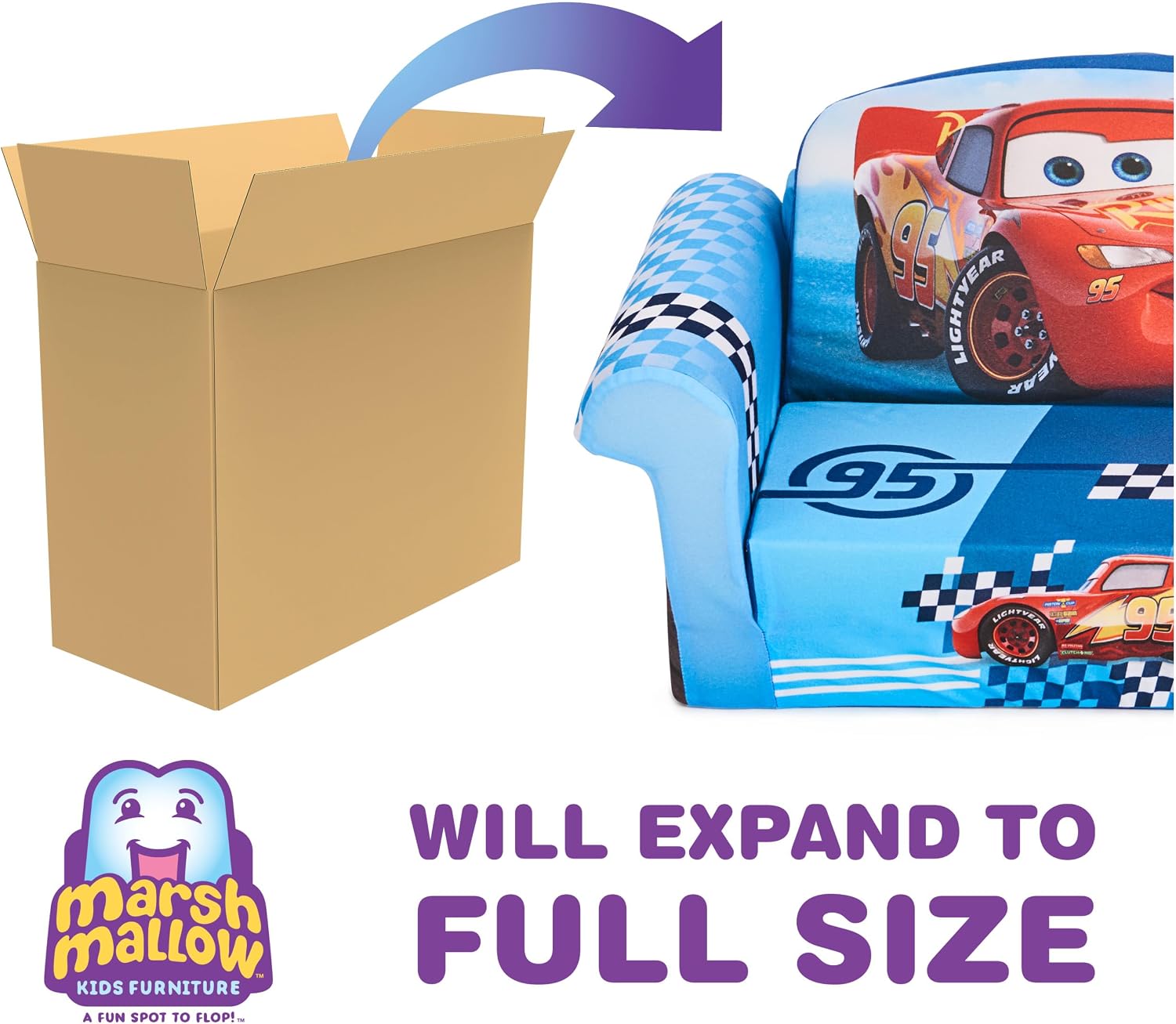 Marshmallow Furniture, Children's 2 in 1 Flip Open Foam Sofa, Minnie Mouse, by Spin Master | Pullout Foam Sleeper for Folding Lounging, Sitting, and Napping for Toddlers & Kids, Bedroom and Playroom Use
