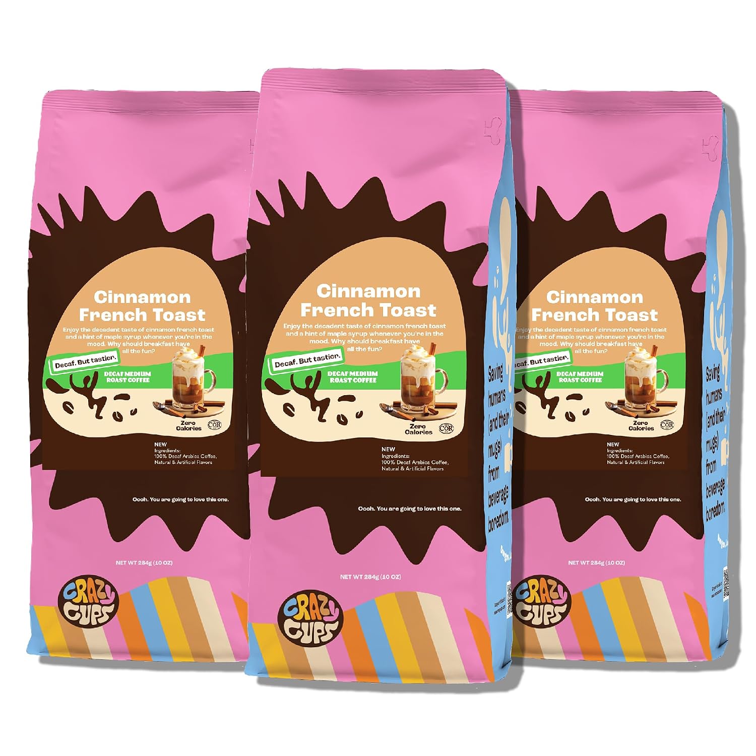 Crazy Cups Flavored Ground Coffee, Cinnamon French Toast, in 10 oz Bag, For Brewing Flavored Hot or Iced Coffee
