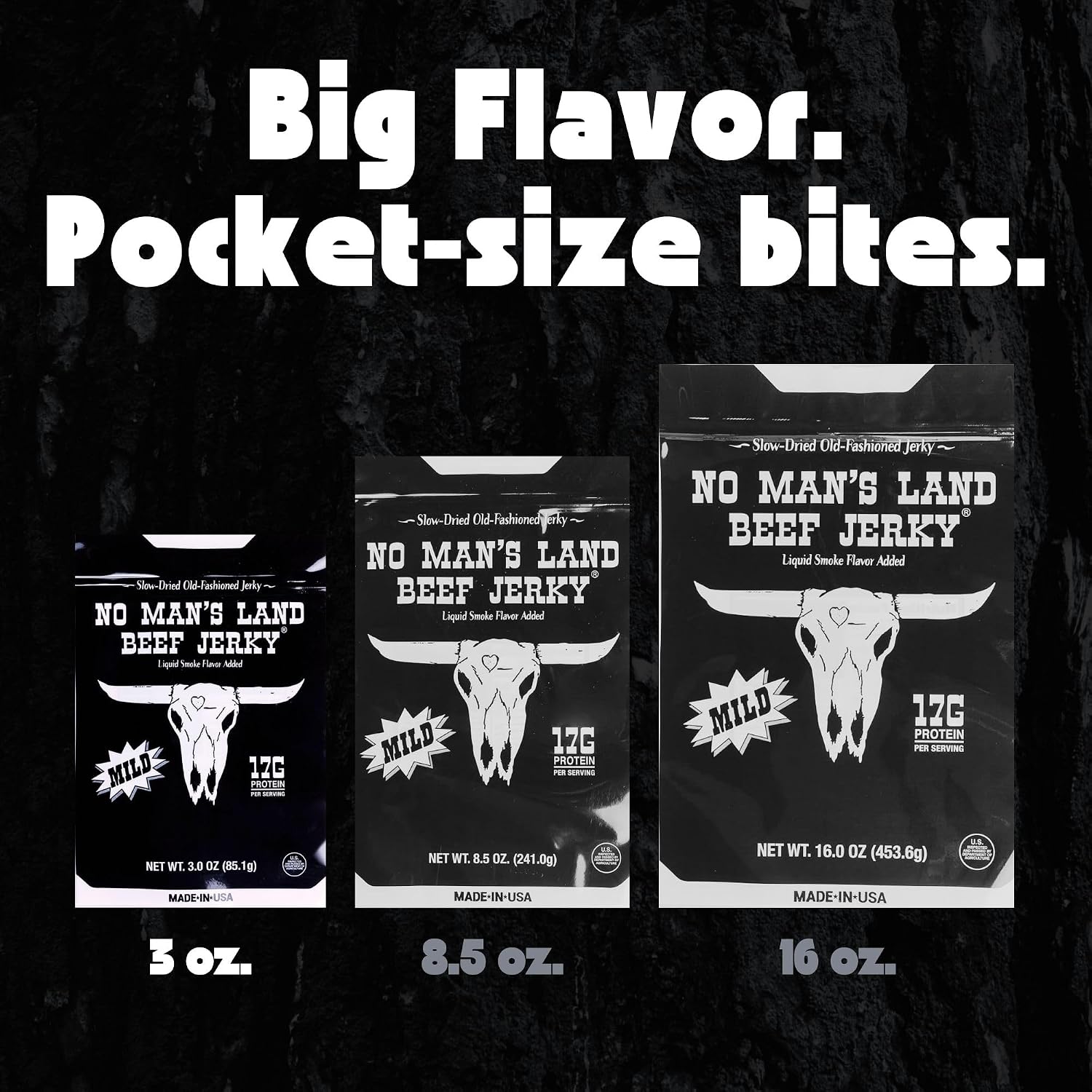 No Mans Land Slow-Dried Beef Jerky | Smoked & Seasoned Jerky Strips | High Protein, Low Carb Beef Snack | Gluten Free - MILD (16oz)